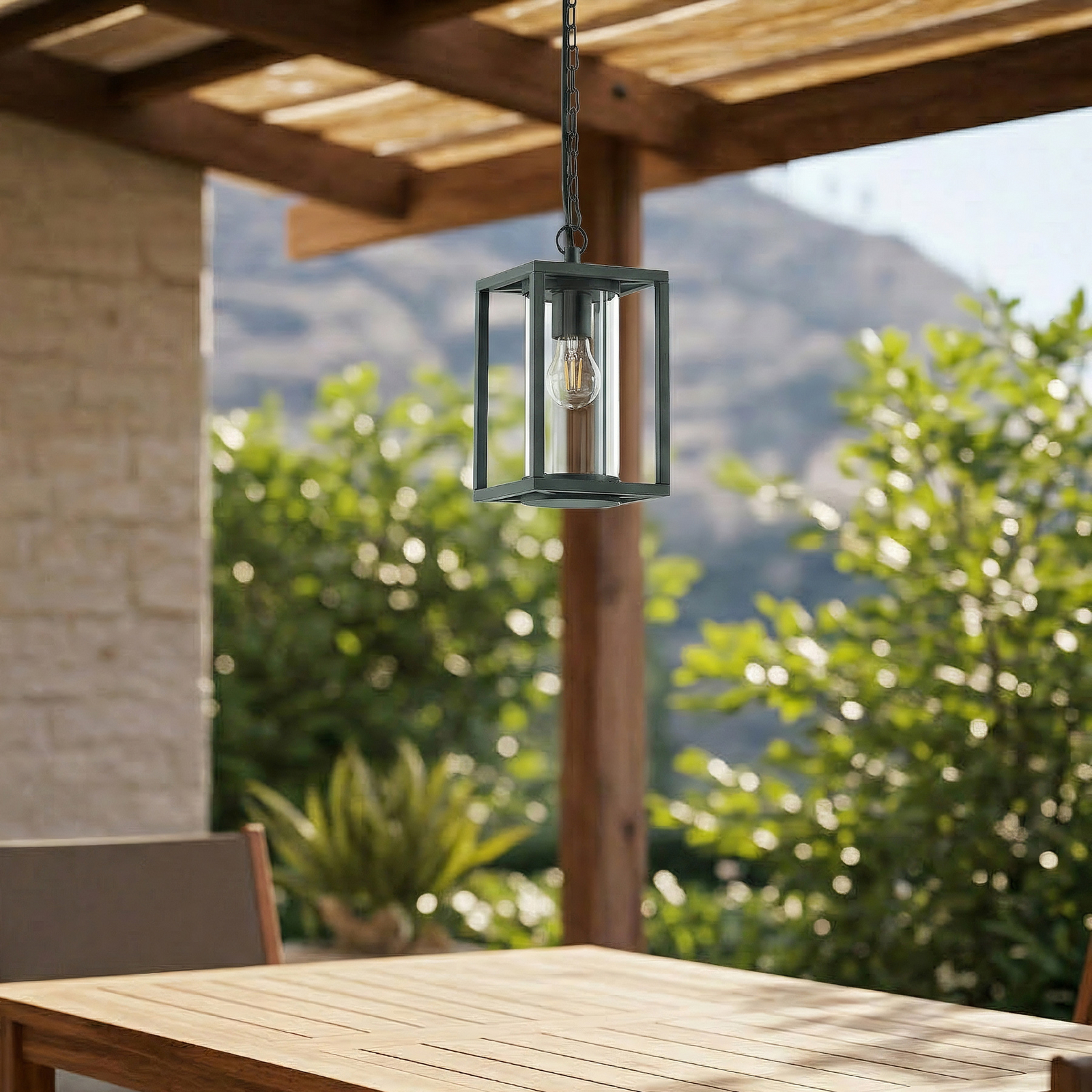 Lucande utendørs pendellampe Ferda, grønn, IP44, glass, E27