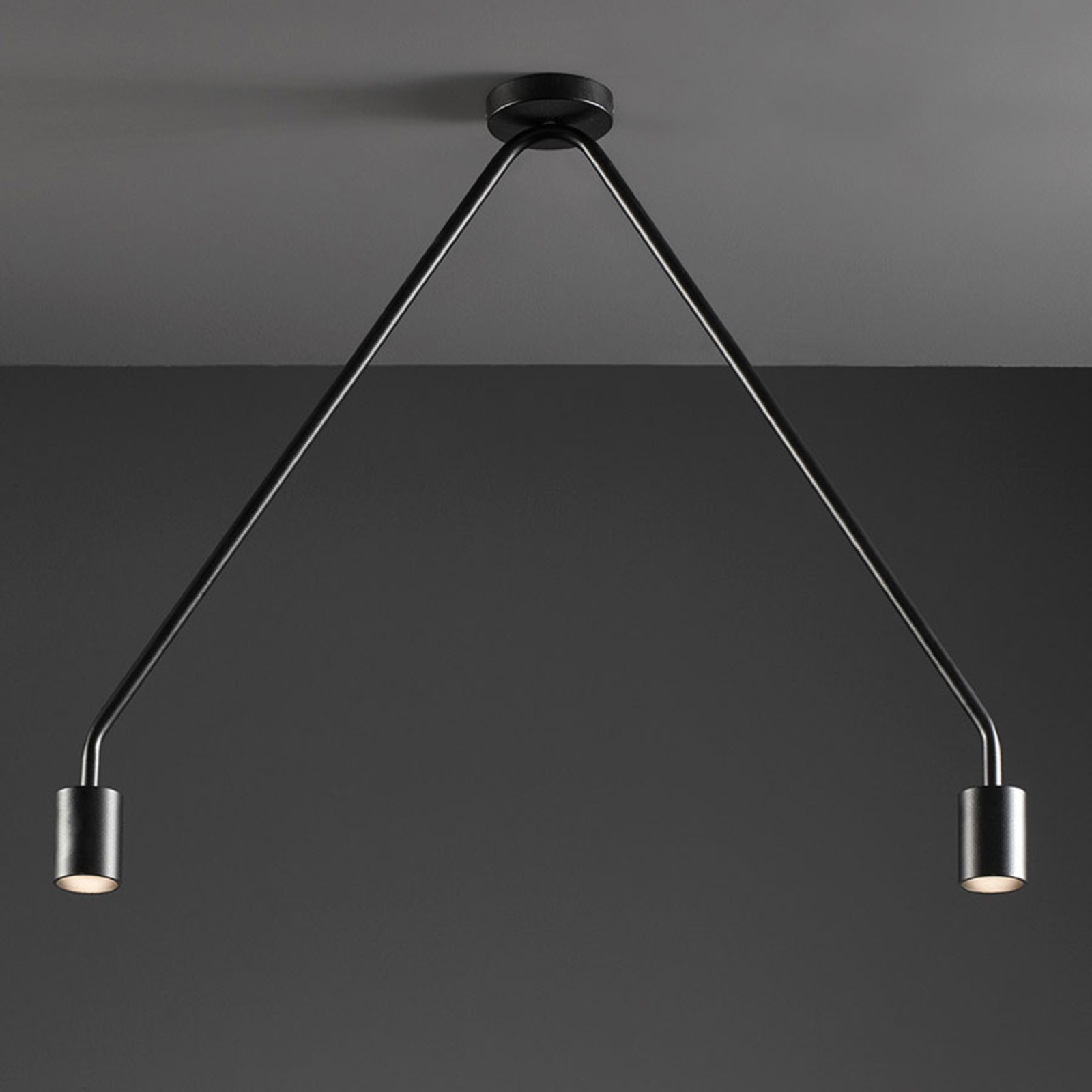 Sforzin Two-bulb LED ceiling light Caos in black, for Living / Dining Room, iron, aluminium, 4.3 W, energy efficiency: A+, W: 63.5 cm, H: 55 cm