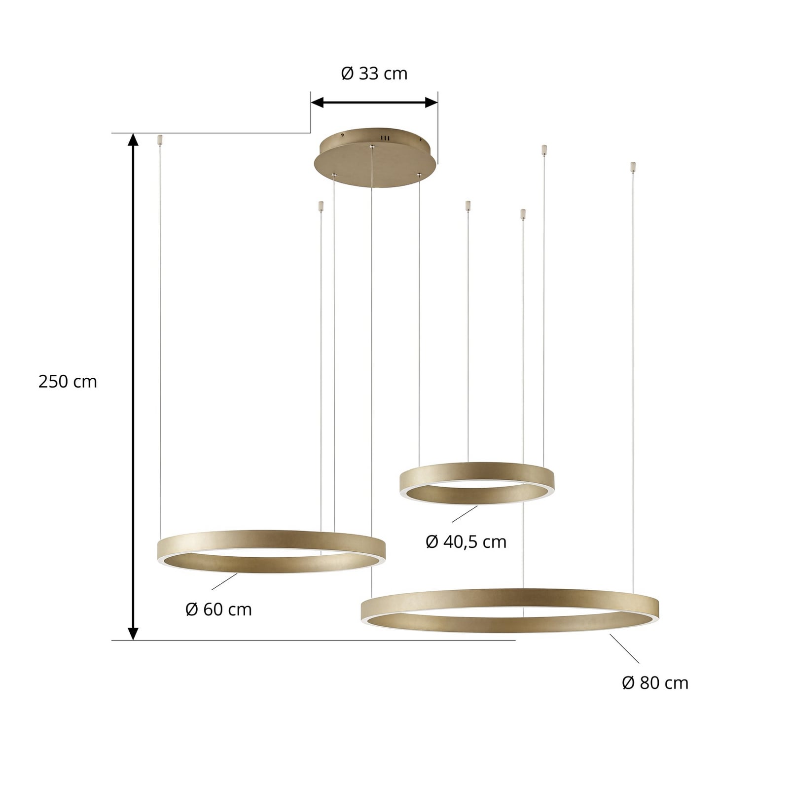 Aureon LED-hengelampe, gull, Ø 80 cm, dimbar, CCT – Quitani Aureon LED-hengelampe, gull, Ø 80 cm, dimbar, CCT – Quitani