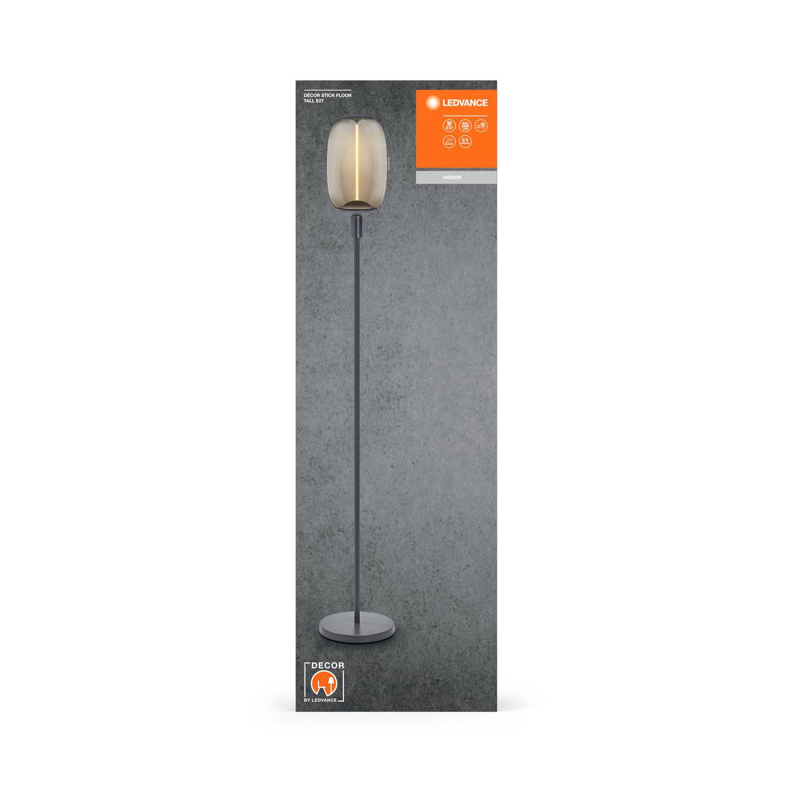 Lampa stojąca LEDVANCE Decor Stick E27, wysokość 146cm, ciemnoszara