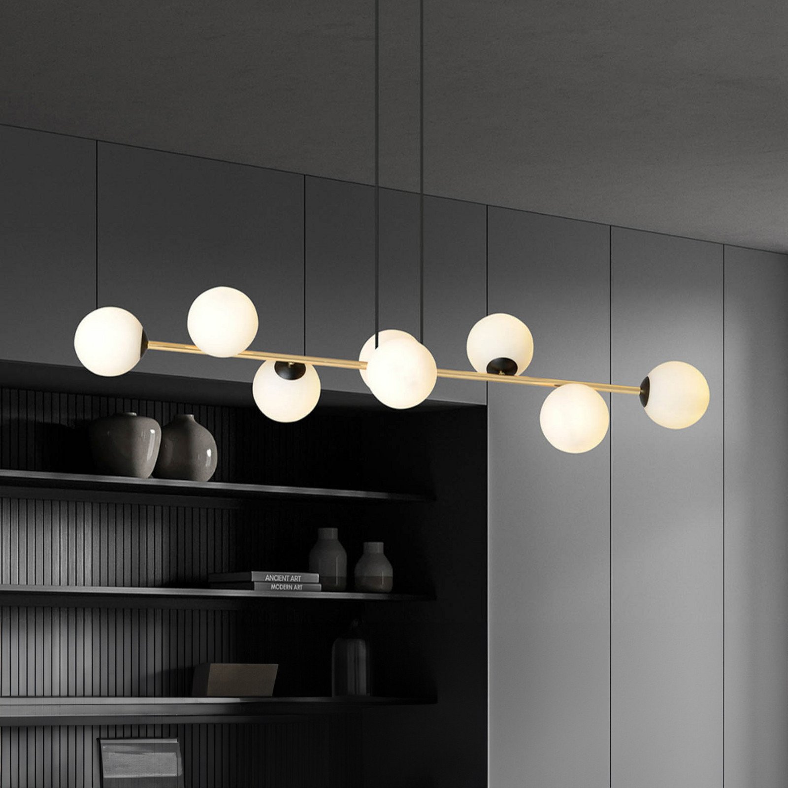 Euluna Lampă suspendată Glassy 8 becuri negru/auriu/opal - Camera de zi / sufragerie - Modern - negru auriu alb opal - Sticlă