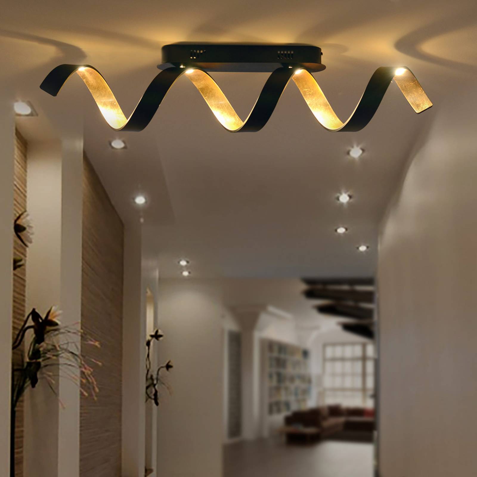 Eco-Light Plafonnier LED Helix en noir-doré