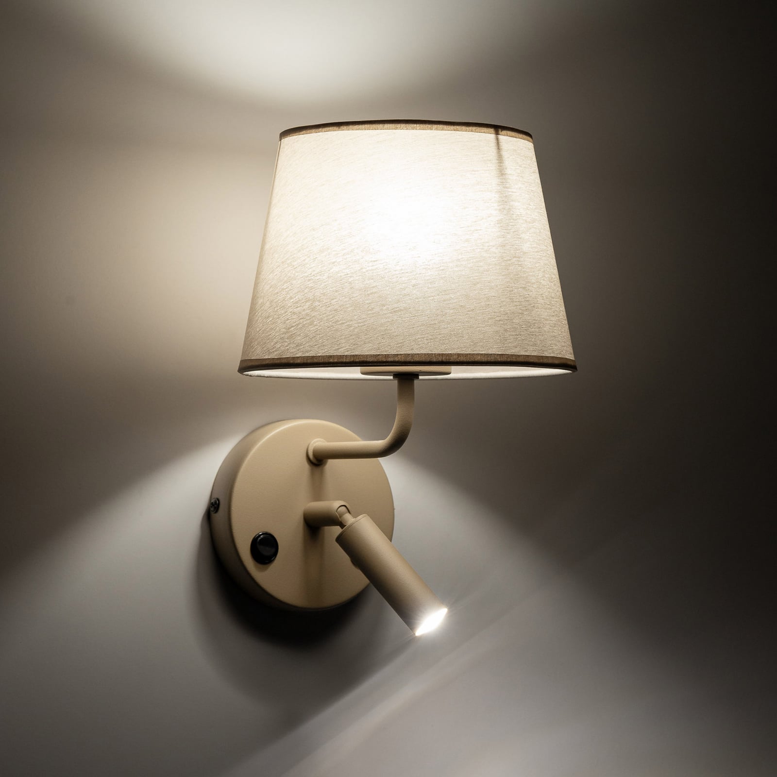 Maja fali világítás, homokszínű, textil, olvasólámpa, magasság 25 cm