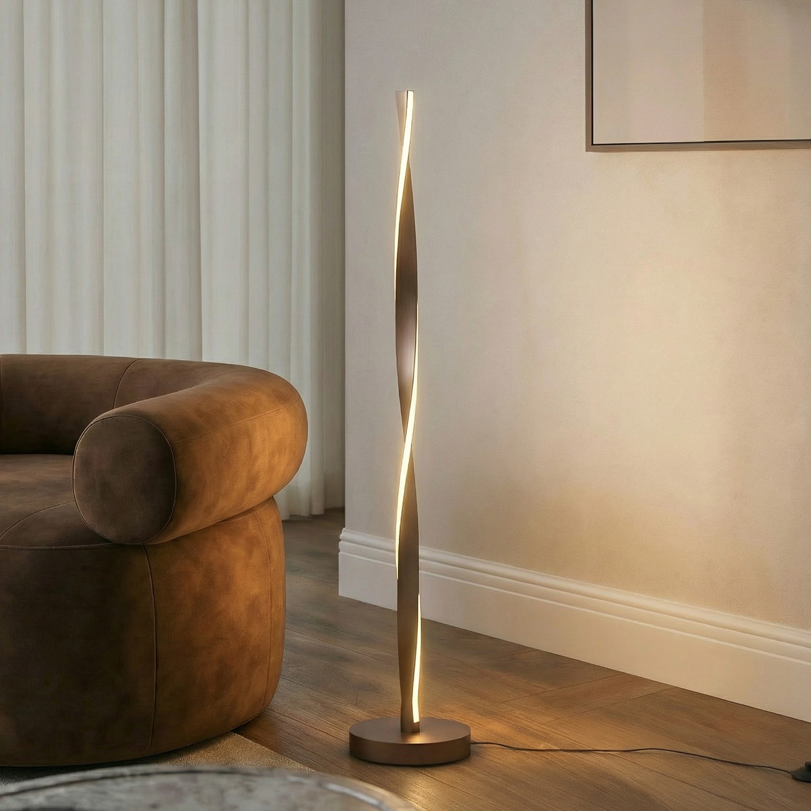 Lindby Lampadar LED Jaren negru/maro 114 cm CCT - Camera de zi / sufragerie - Modern - maro negru - Metal