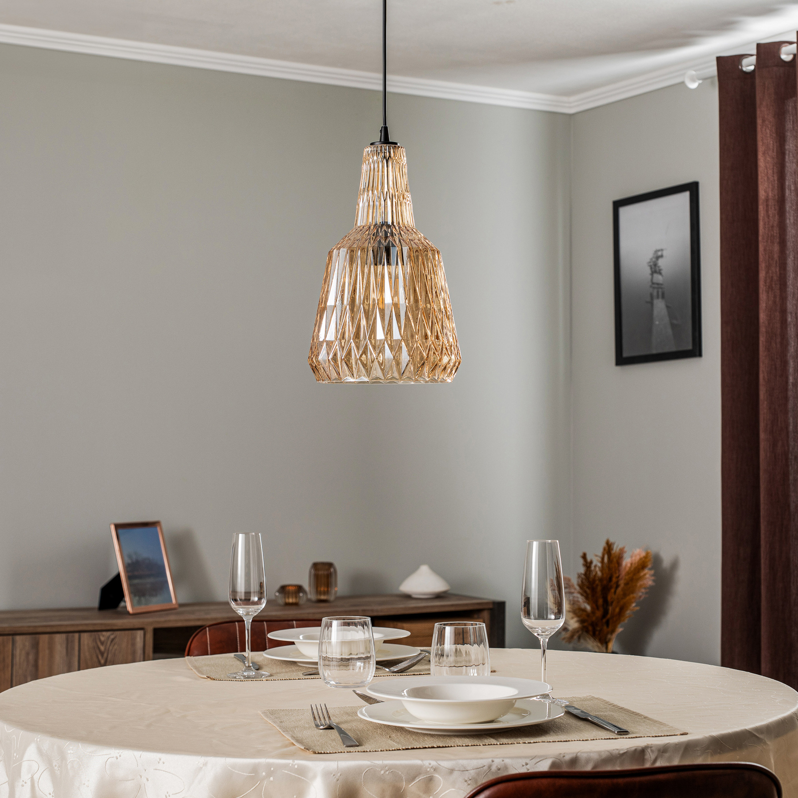 Lindby hanglamp Belarion, barnsteen, glas, Ø 23 cm