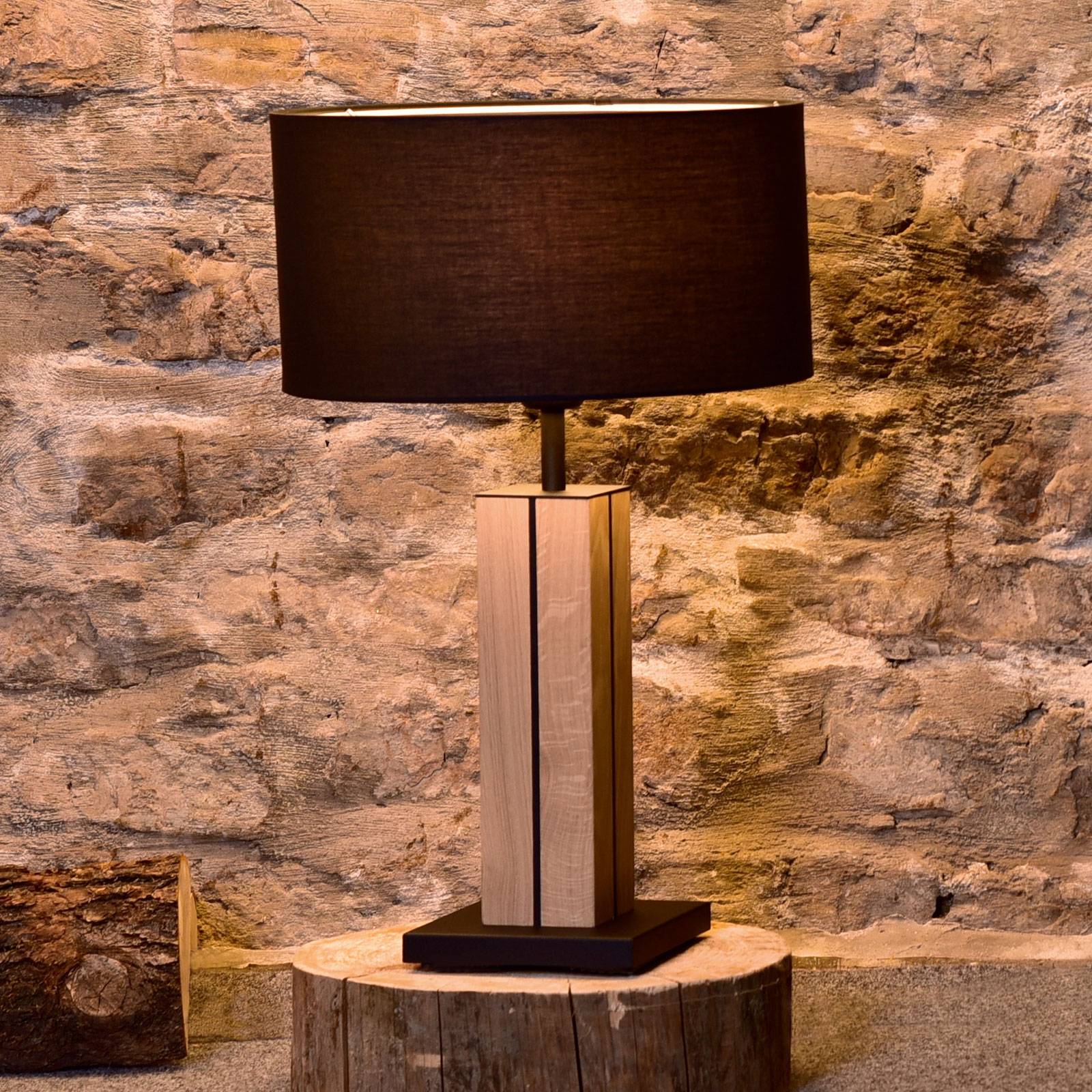HerzBlut Dana lampe table, chêne, noire 56 cm