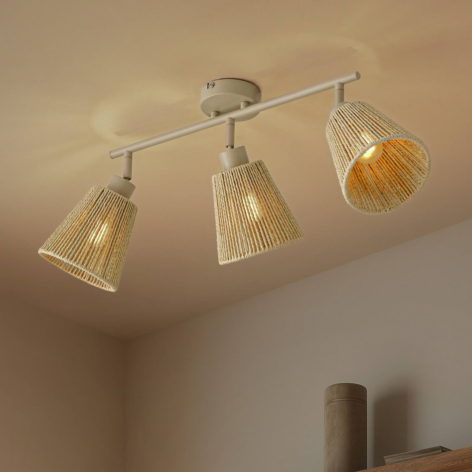 Spot pour plafond Lindby Anuva, 72 cm, à 3 lampes, beige, papier