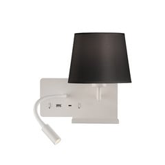 Držte nástenné svietidlo, pravé, biele/čierne, svetlo na čítanie, port USB
