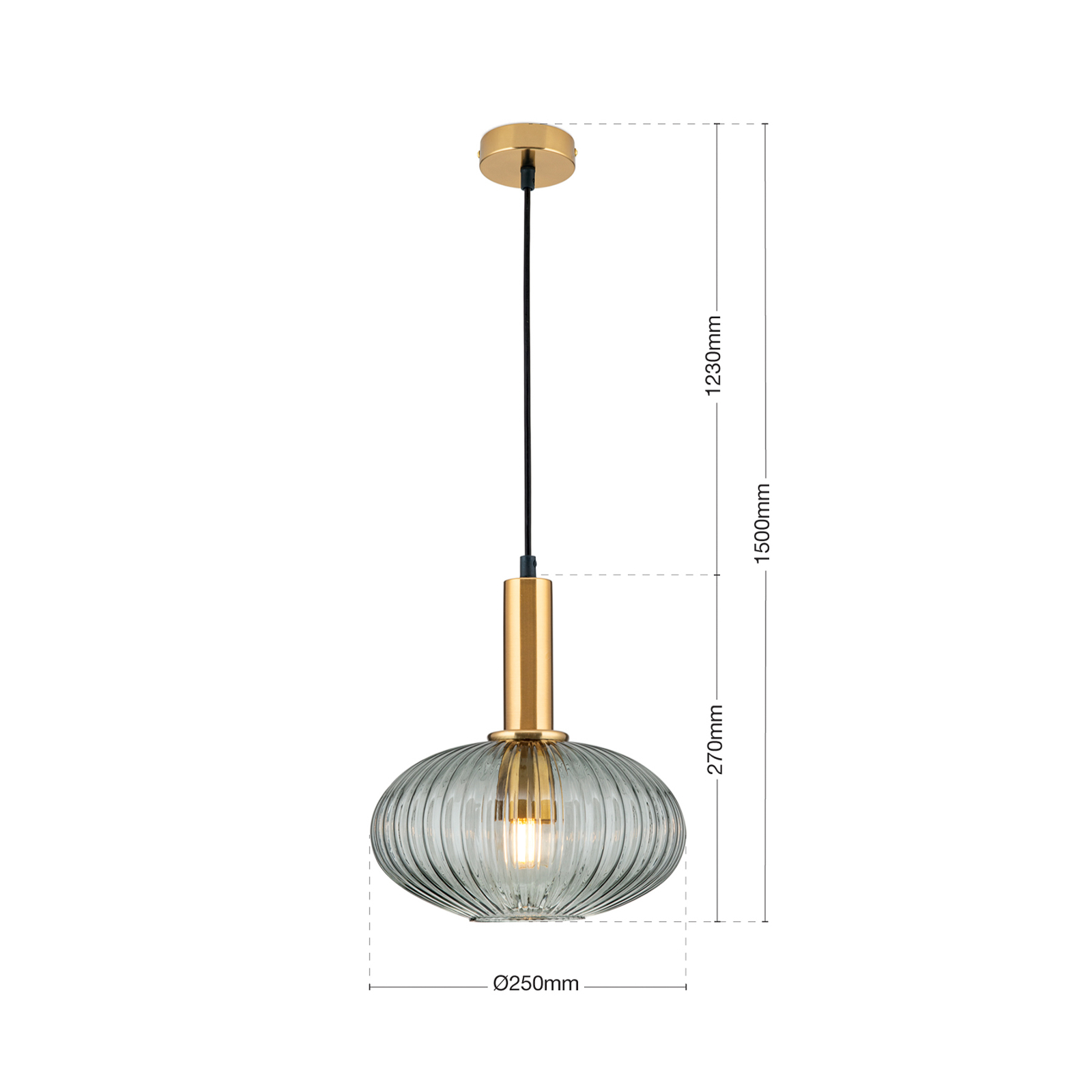 Carneval pendant light, antique brass/smoke grey, Ø 25 cm, glass