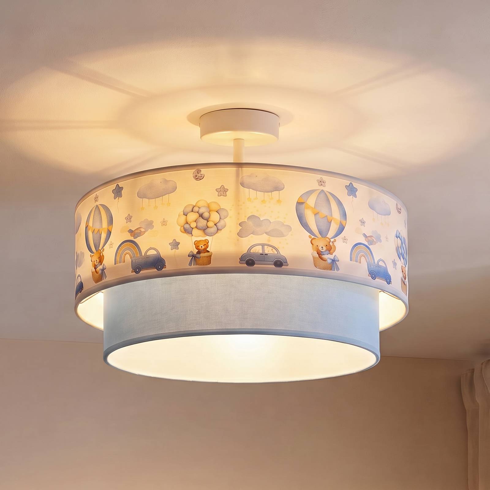 Lampa sufitowa dla dzieci Boho, jasnoniebieska/kolorowa, Ø 40 cm, tkanina, E27