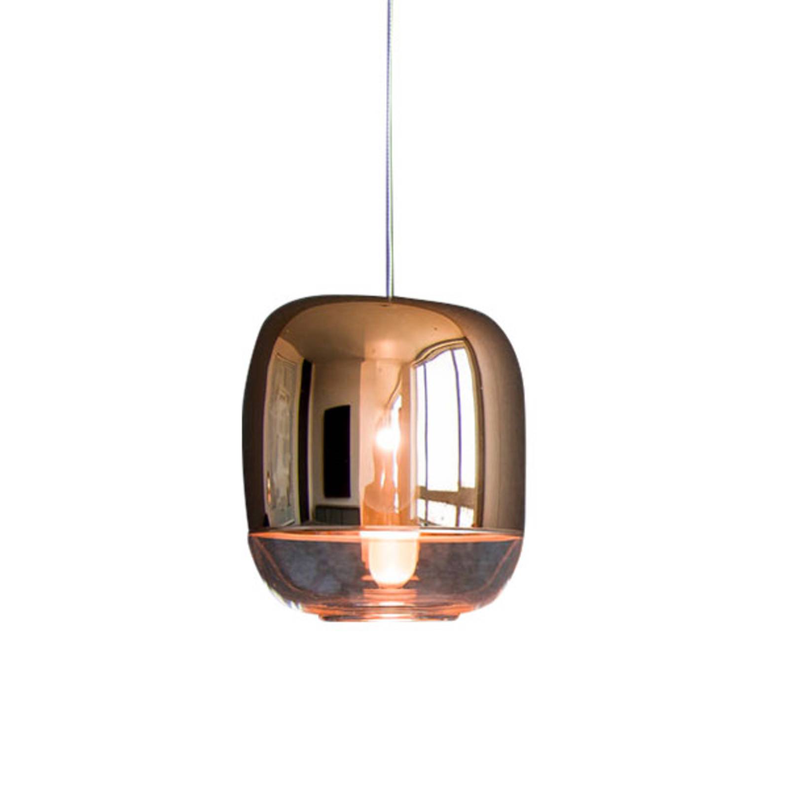 Prandina Gong mini S1 hanging light, copper, for Living / Dining Room, handblown glass, G4, 20 W, H: 16.5 cm
