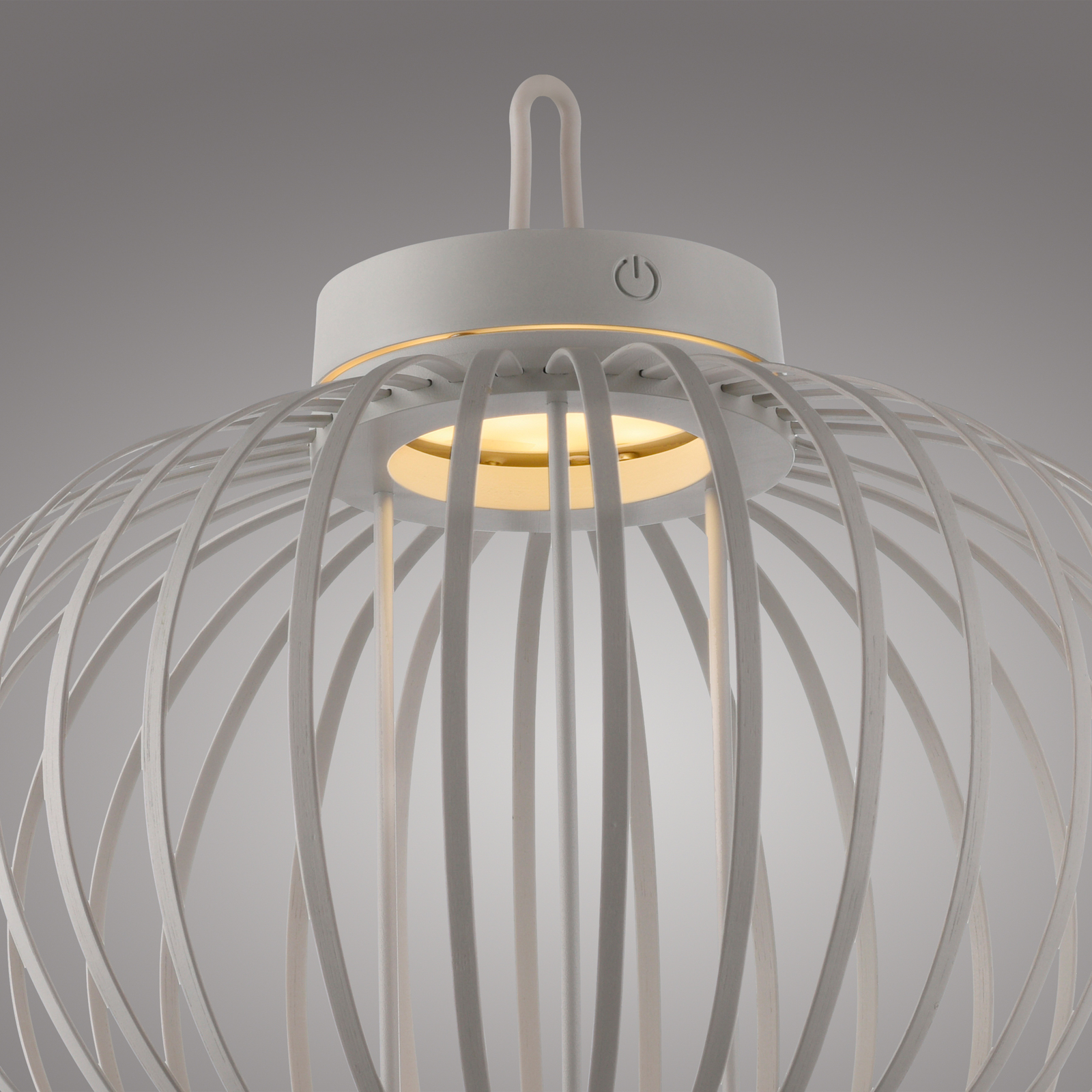 JUST LIGHT. Lámpara de mesa LED recargable Akuba gris-beige 33cm bambú