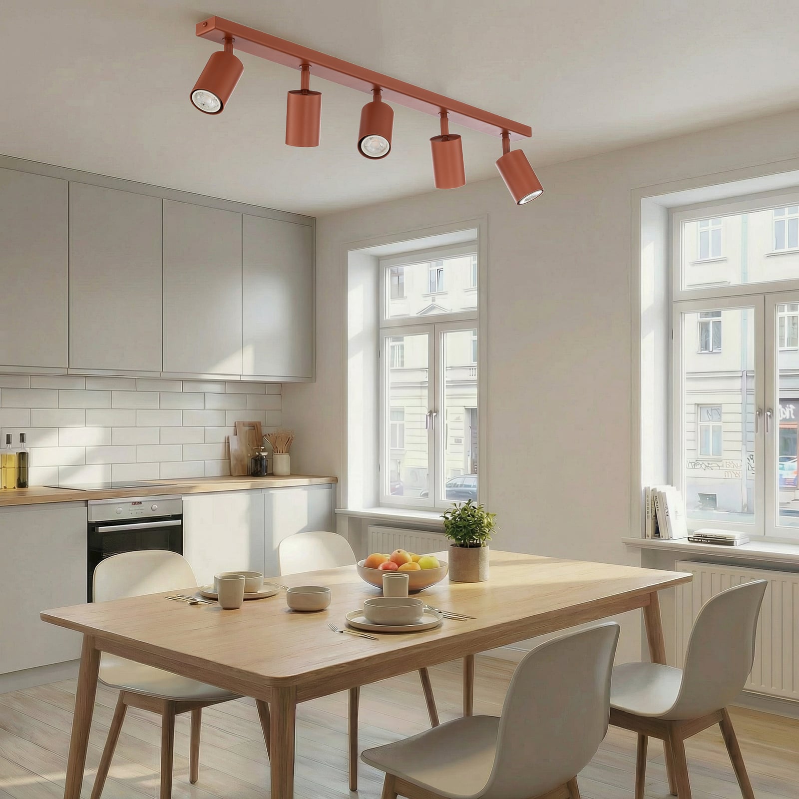 Stropní bodové světlo Zoom, 5 žárovek, červený, ocel, GU10