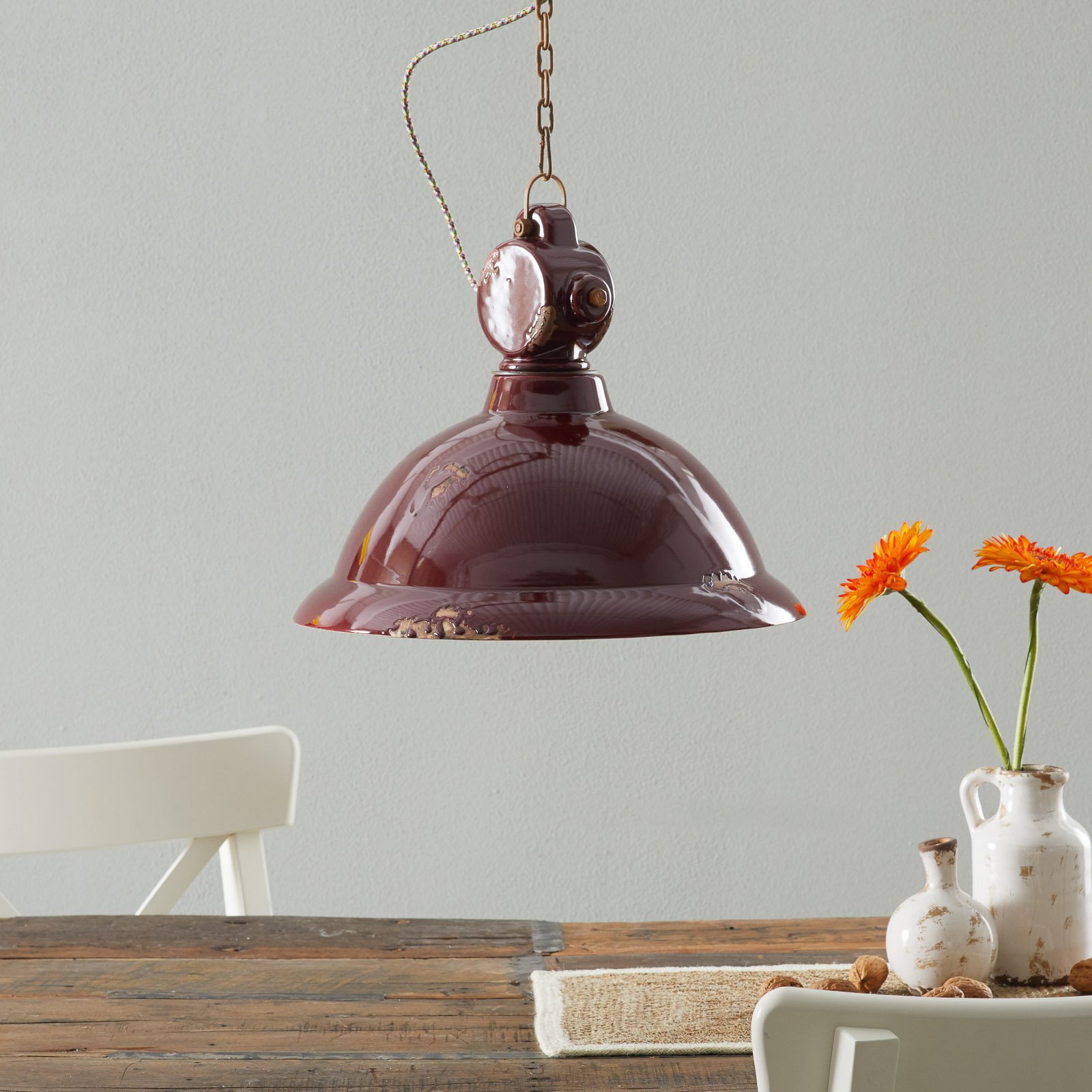 Ferro Luce C1710 hanging light made of ceramic, bordeaux, for Living / Dining Room, ceramic, metal, E27, 105 W, energy efficiency: A++, H: 36 cm
