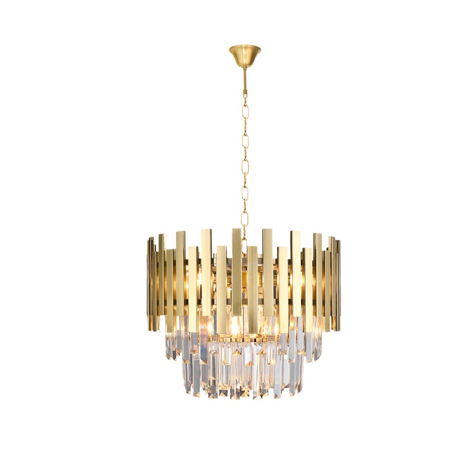 Hanging light Aspen metal gold-coloured glass crystals, height 30 cm