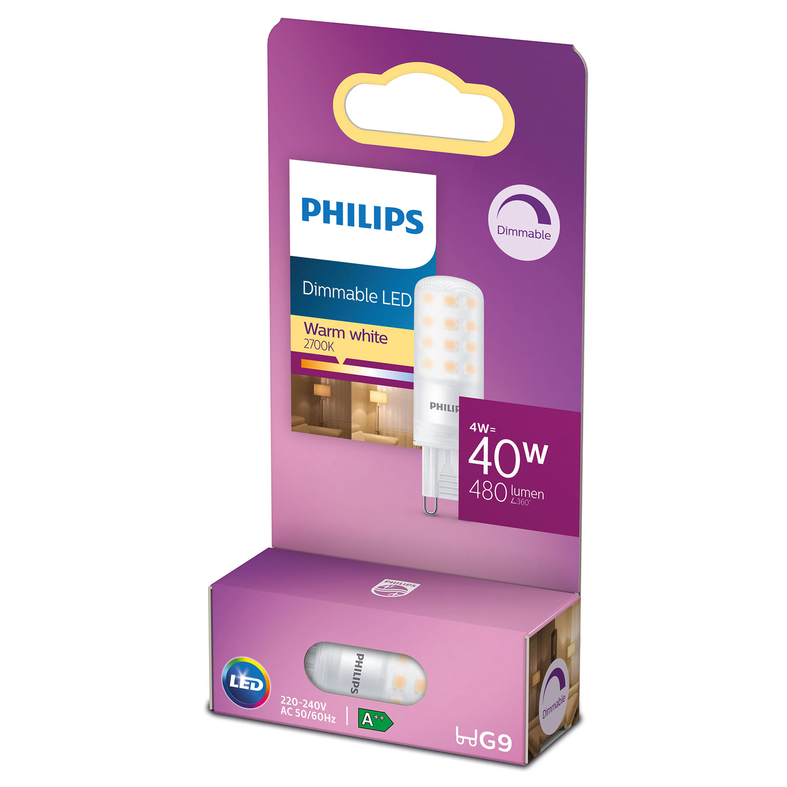 Philips bi-pin LED bulb G9 4 W 2,700 K matt dim