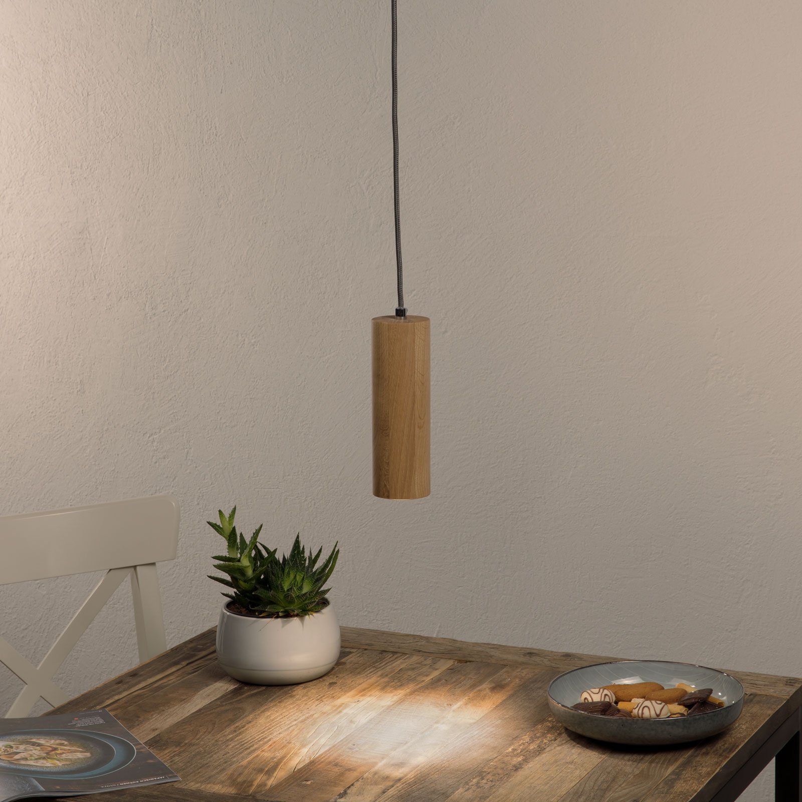 1-pkt. lampa wisząca LED Pipe z drewna dębowego
