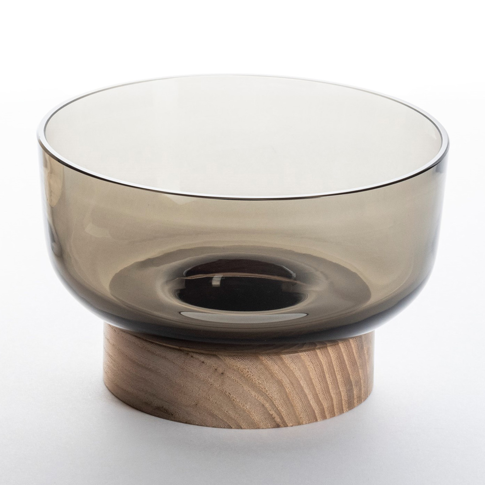 Artemide Bontà glass bowl with wooden base, grey