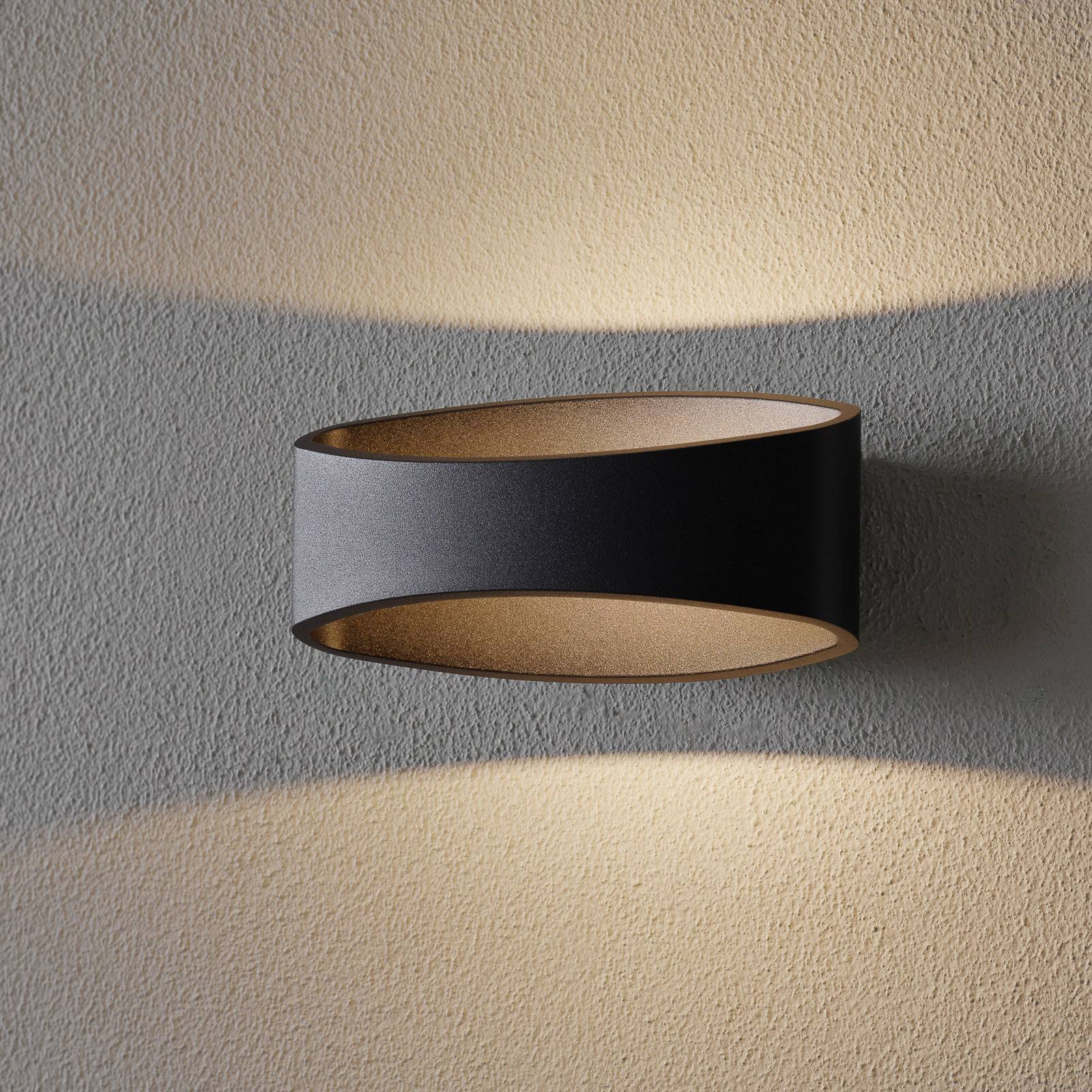 Trame LED wall light, oval shape in black