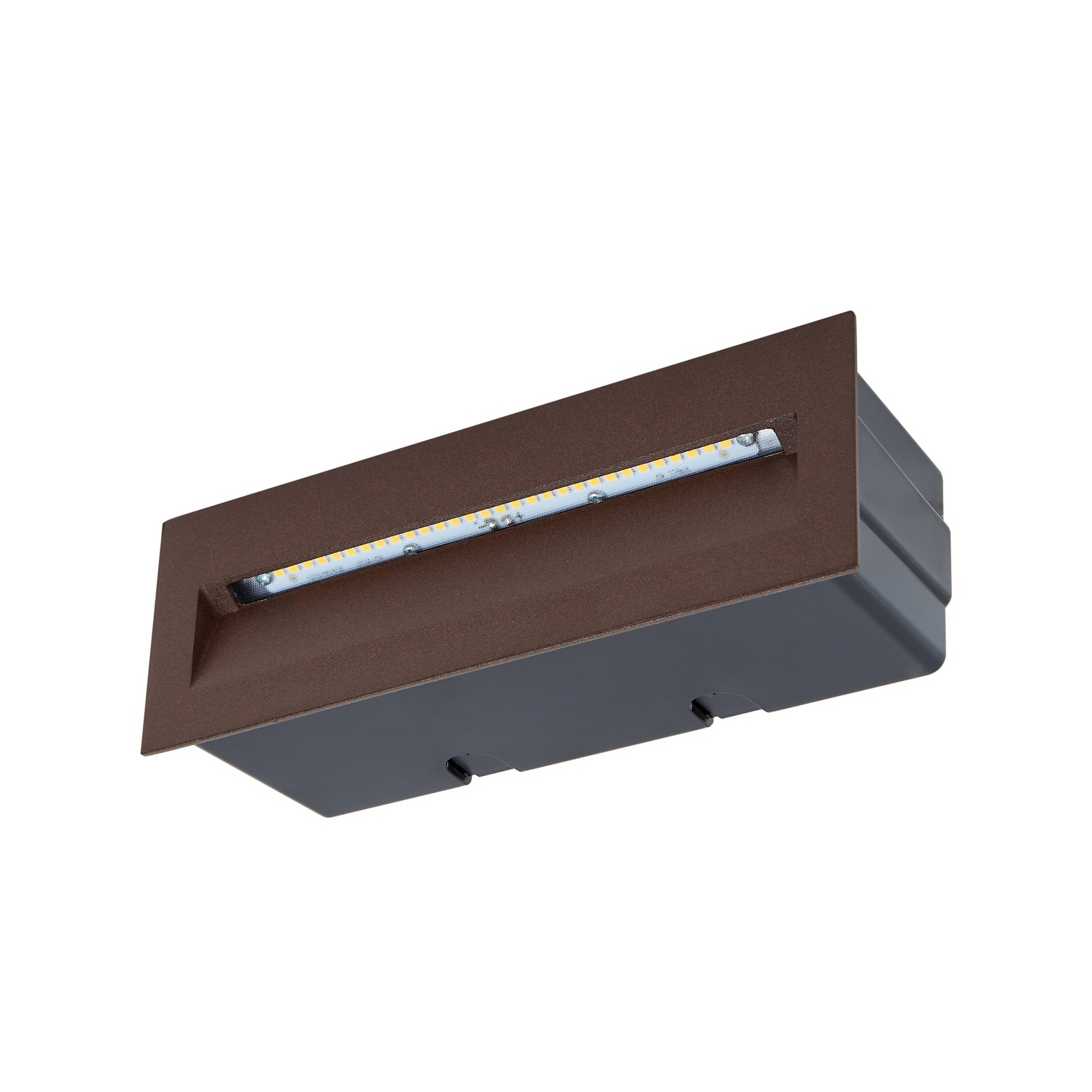 Lucande LED recessed wall light Loya, 23 x 8 cm, rust, IP54