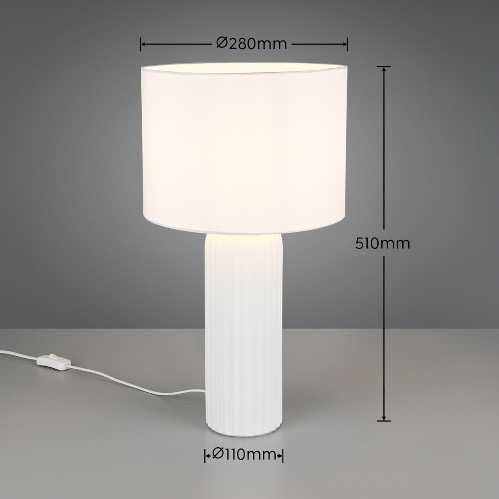 Laualamp Blair, kõrgus 51 cm, valge, E27, keraamika