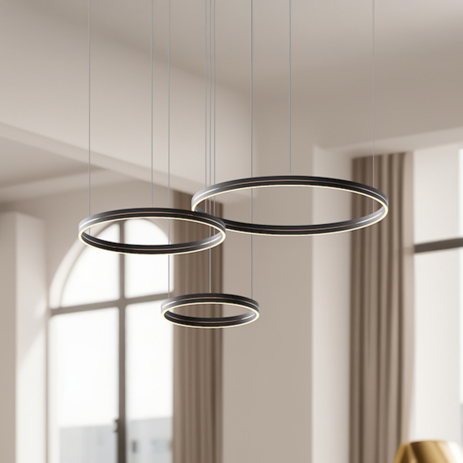 Milagro Lighting Lampă suspendată LED Gravity 3 becuri metal negru 4.000 K - Camera de zi / sufragerie - Modern