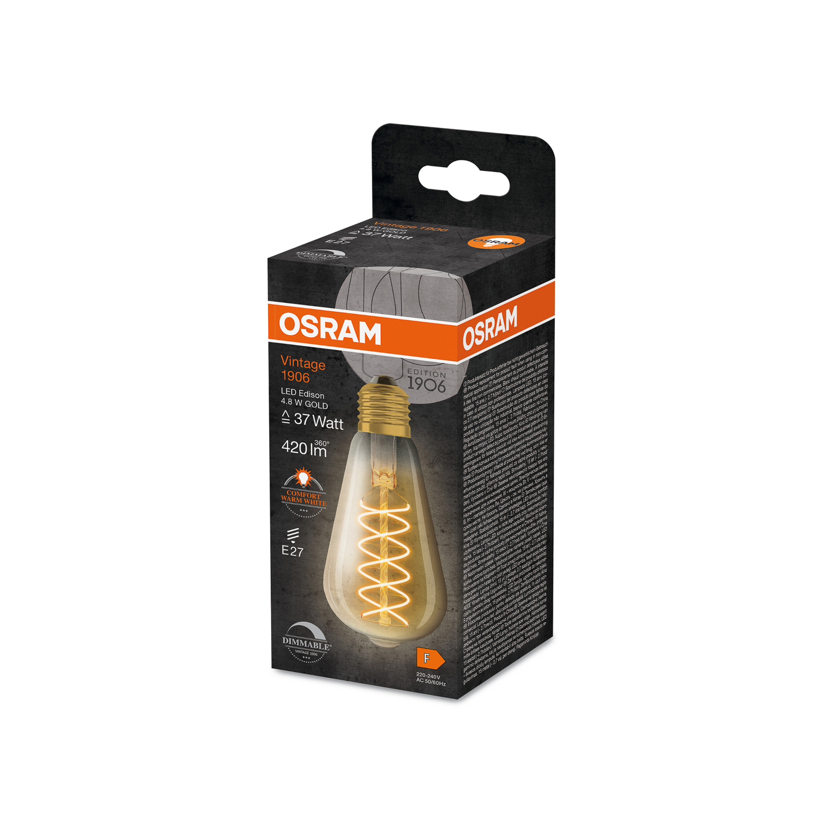OSRAM LED Vintage 1906 Edison, gold, E27, 4.8 W, 822, dimmable.