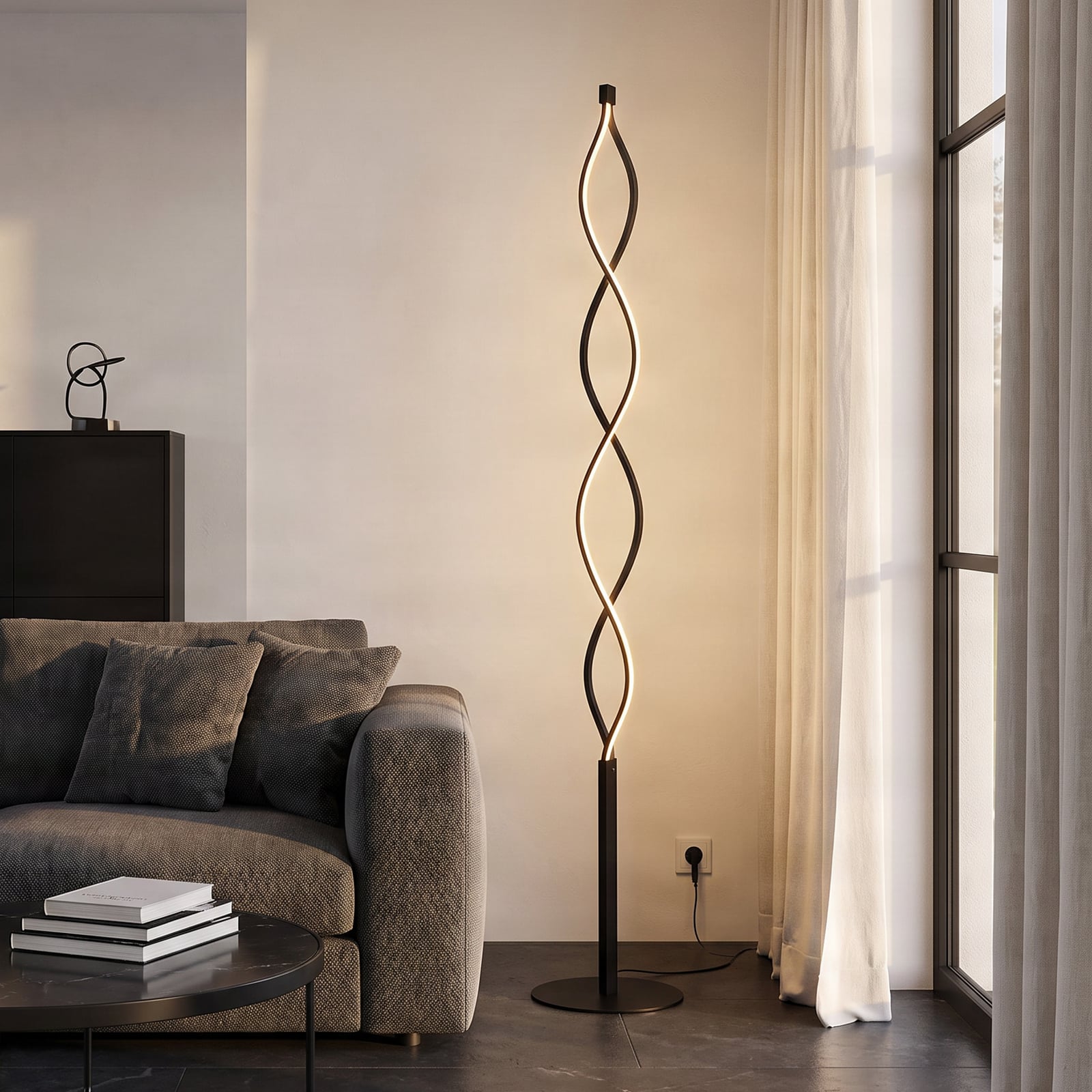 Piantana LED Lindby Welina, nero, 150 cm, dimmerabile