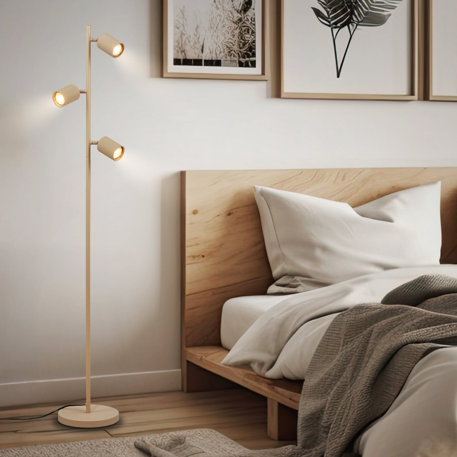 Lámpara de pie Ida, beige, 3 luces, altura 141 cm, GU10