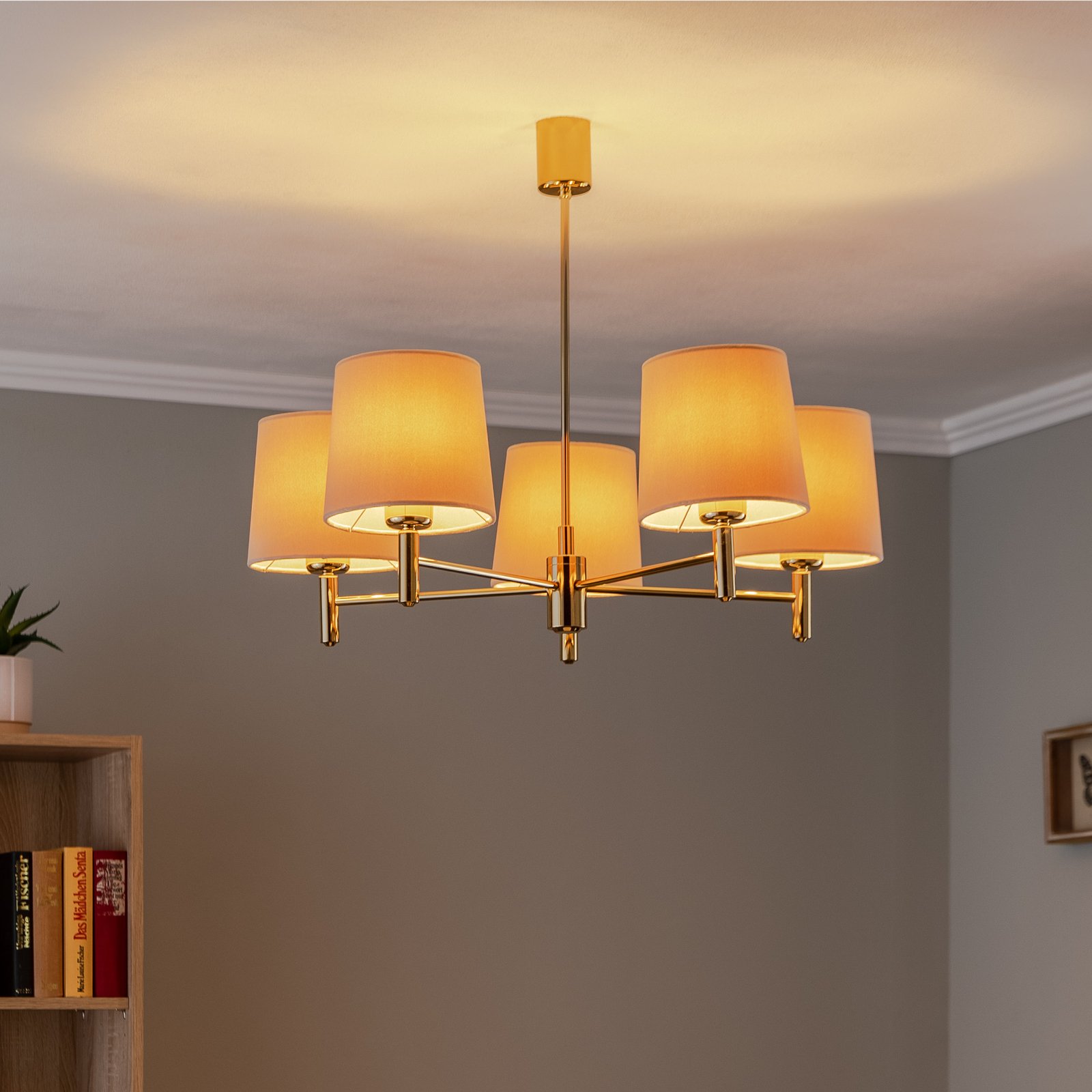Polo chandelier, 5-bulb, beige/dark brass