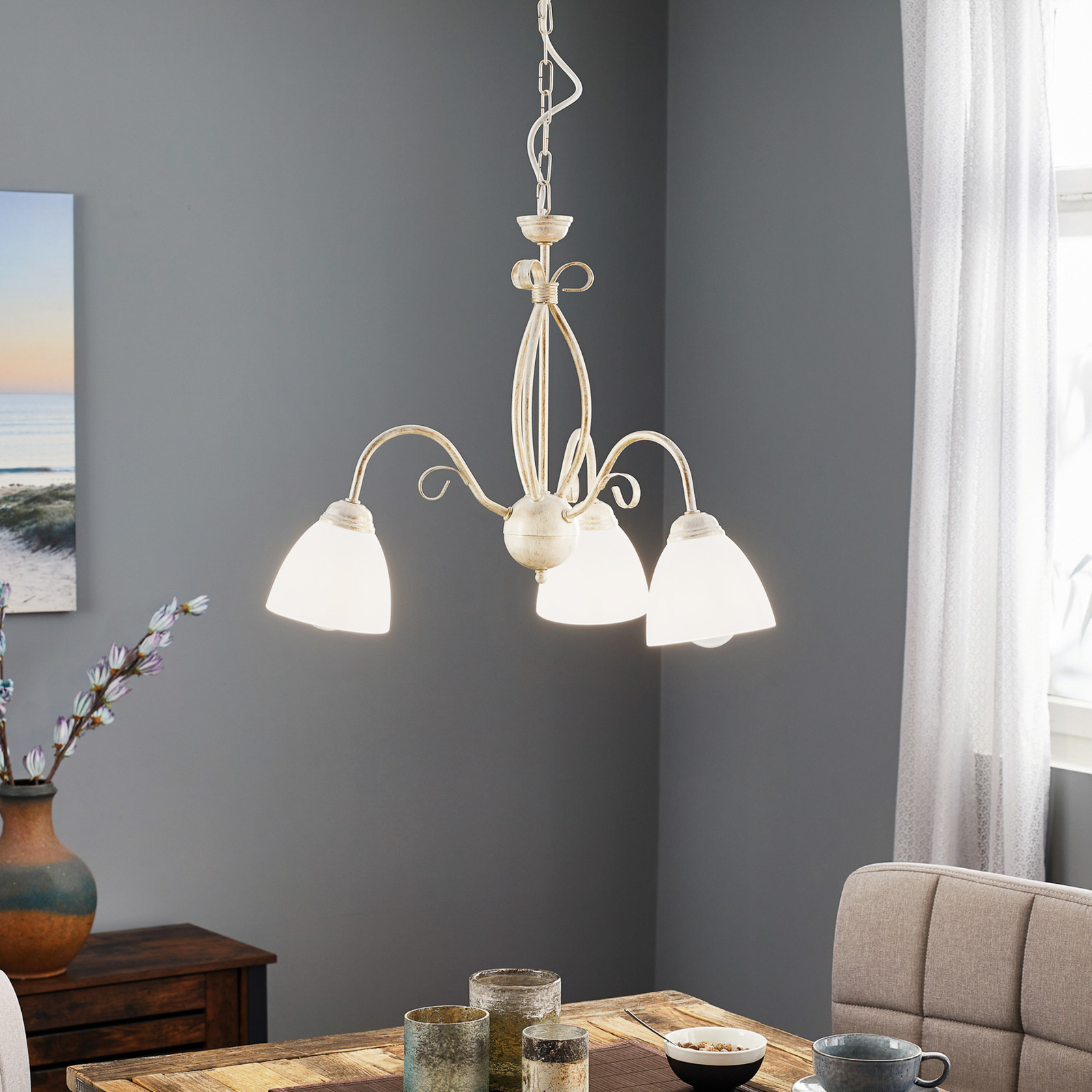 Hanglamp Adoro, 3-lamps, wit
