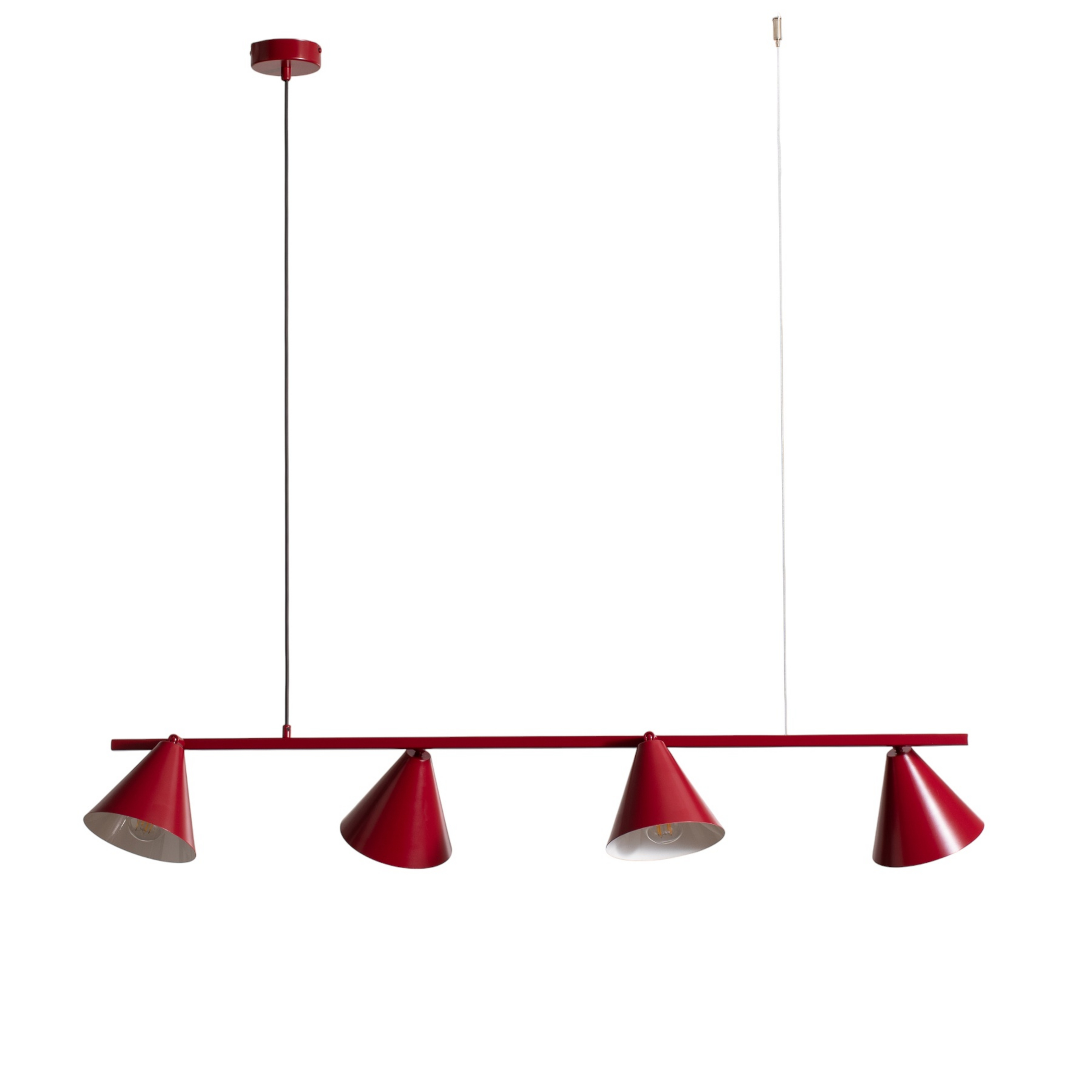 Form 4 hanglamp rood metaal, 4-lamps kegel - ALDEX