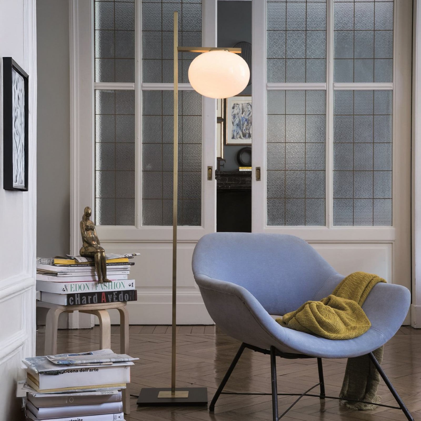 Oluce Lampadar Alba bronz alb 1 bec sticlă metal - Camera de zi / sufragerie - Design - alb bronz - Aluminiu