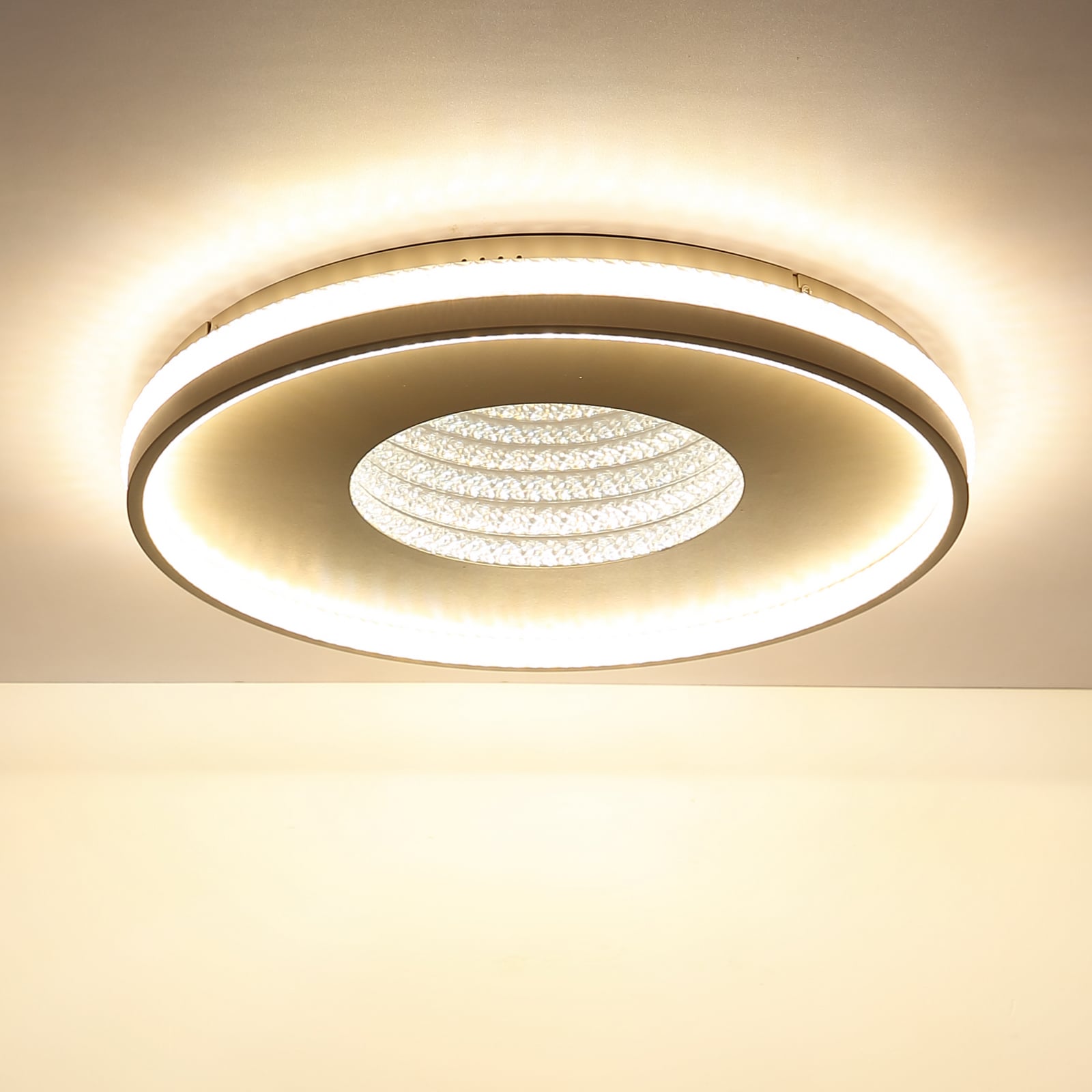 LED-loftlampe Shirley, sandfarvet, Ø 51 cm, CCT, dæmpbar LED-loftlampe Shirley, sandfarvet, Ø 51 cm, CCT, dæmpbar
