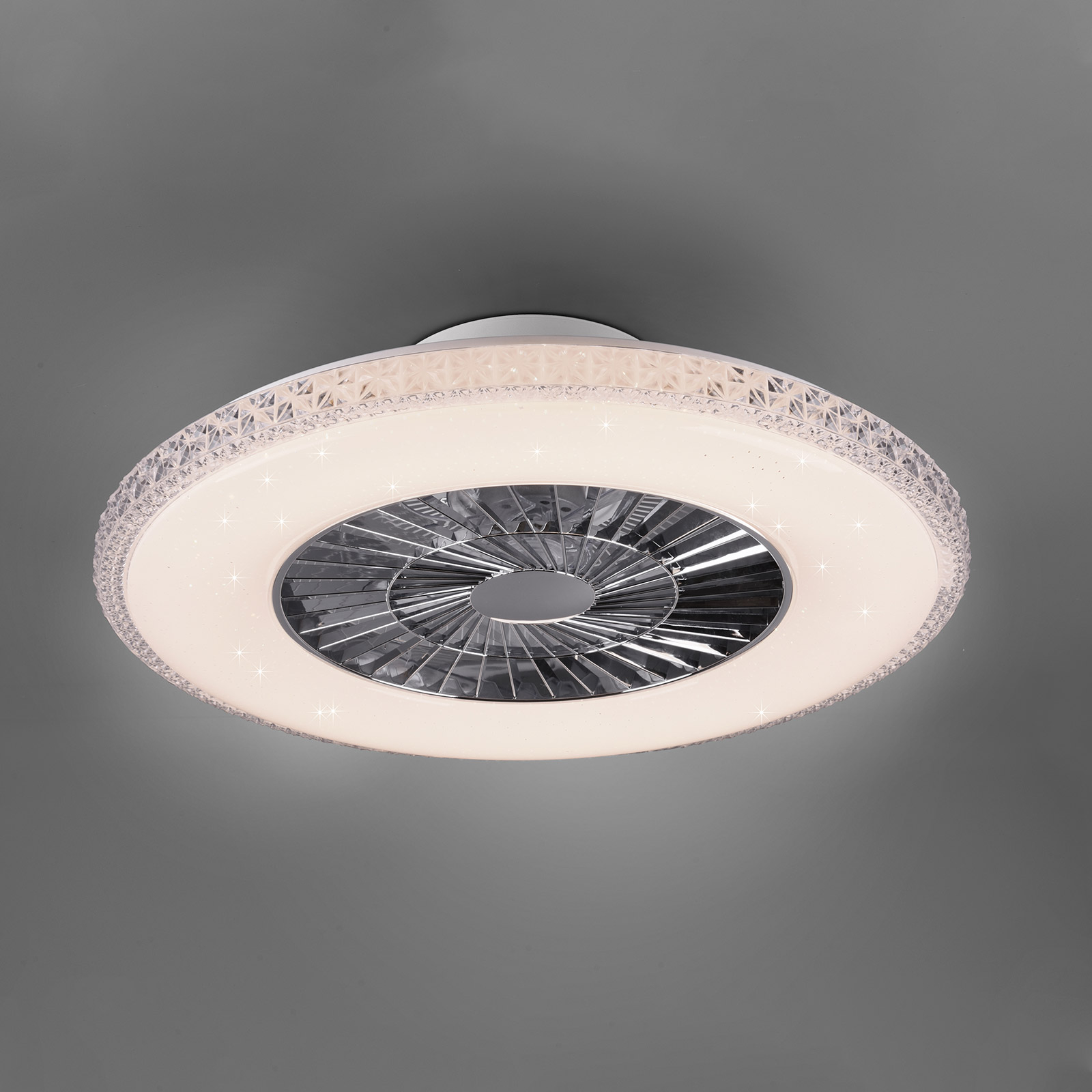 LED stropný ventilátor Harstad, krištáľový okraj
