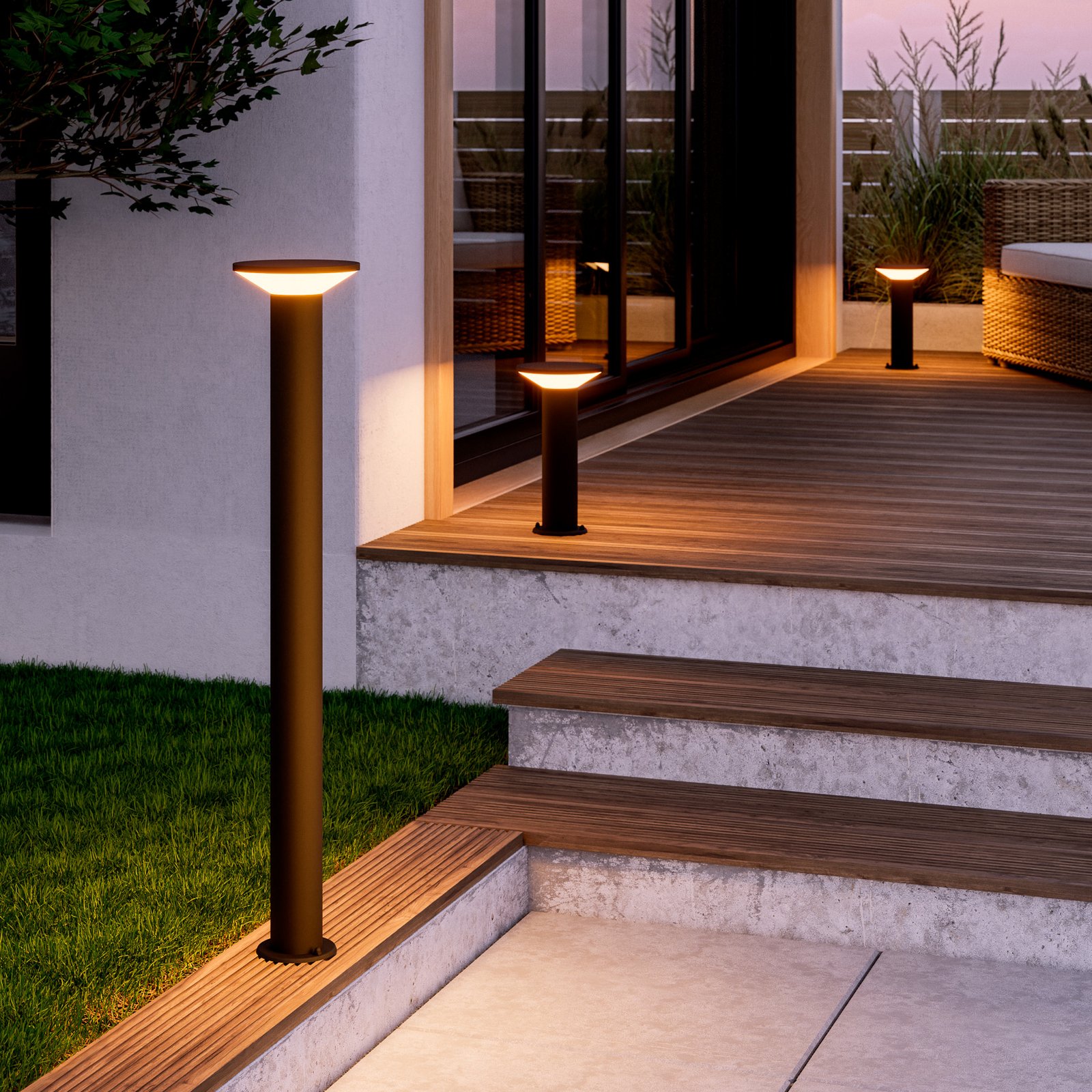 LED-Sockellampe Rigosa, schwarz, Höhe 35 cm, Metall