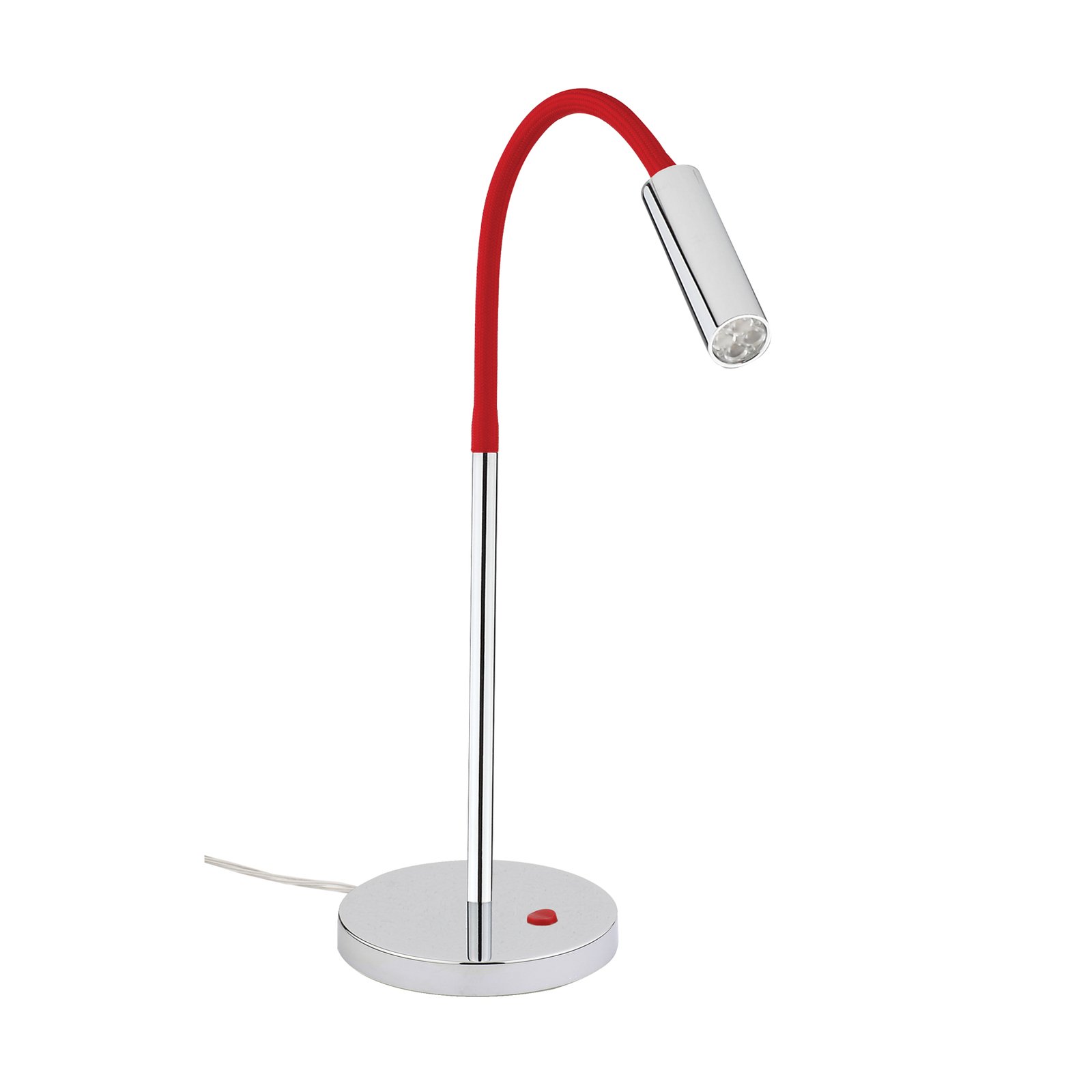 Rocco LED table lamp, chrome, flex arm red