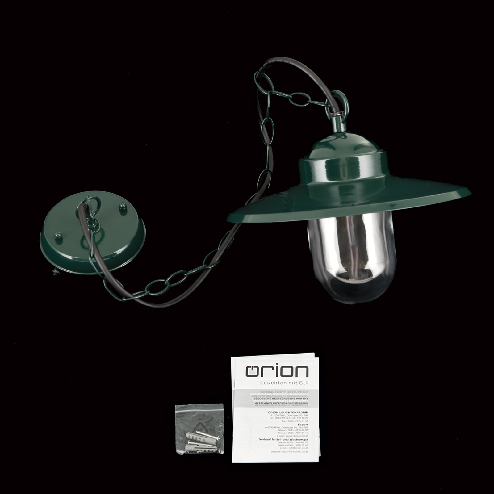 Edward outdoor hanging light, green, Ø 27.5 cm, aluminium/glass