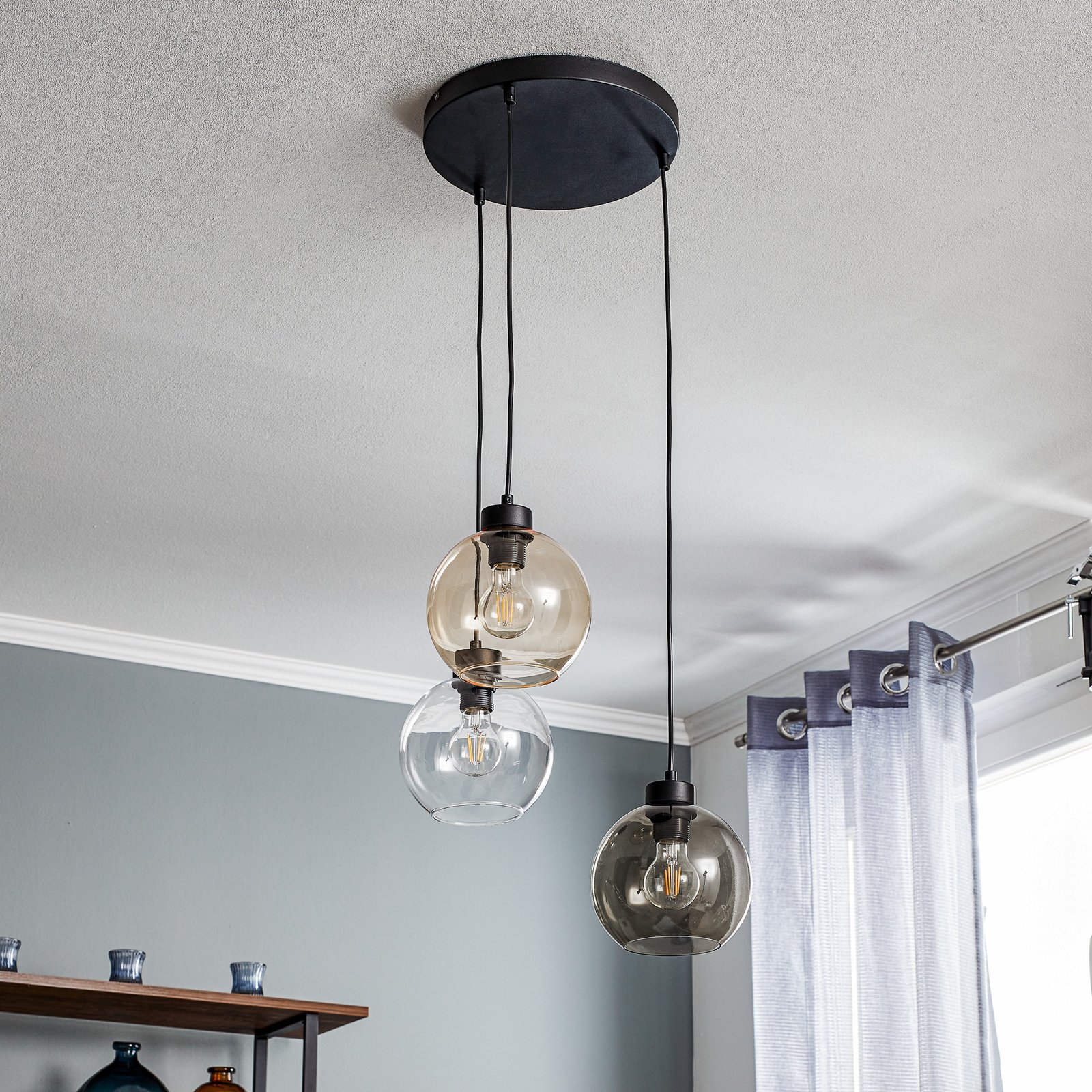 Hanglamp Cubus, 3-lamps, helder/honig/bruin