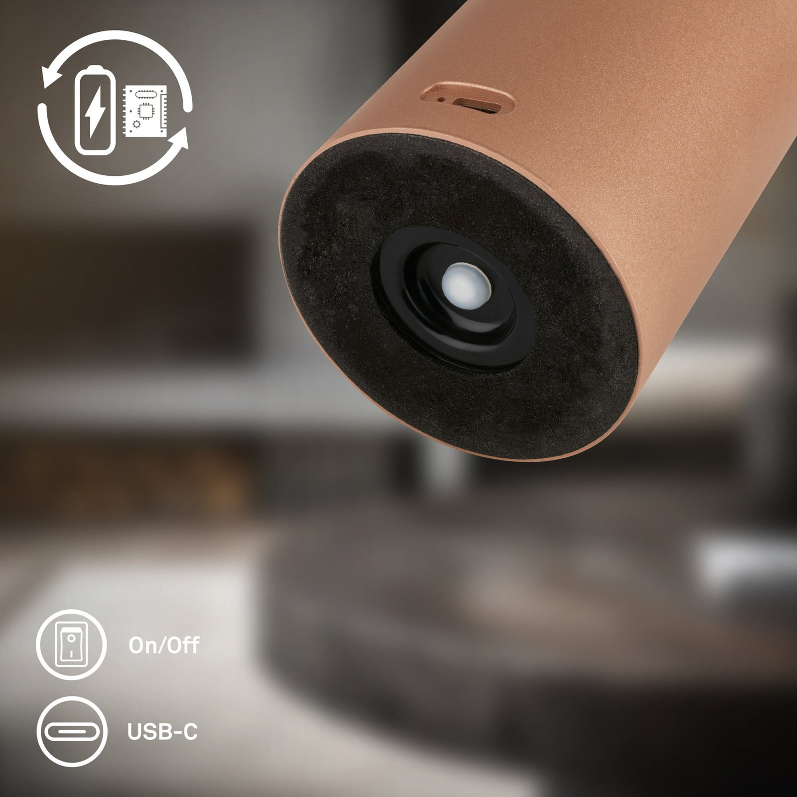 LED-bordlampe med batteri Juna, brun, IP44, dimbar, 20 cm