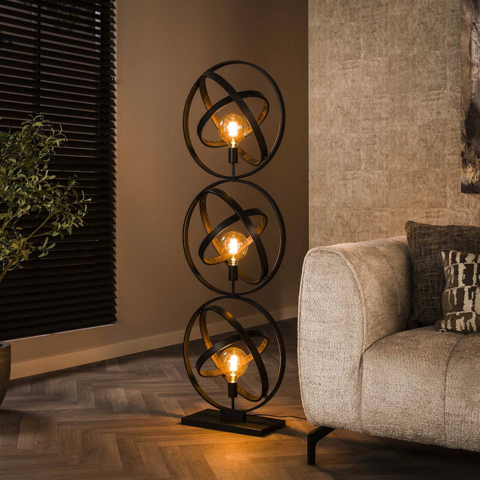 Zijlstra Orbit vloerlamp, 3-lamps, zwart, metaal, E27