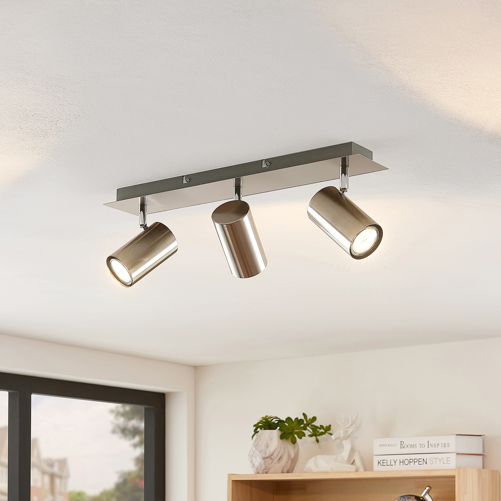 Lindby Joffrey spot pour plafond, 3 lampes, nickel