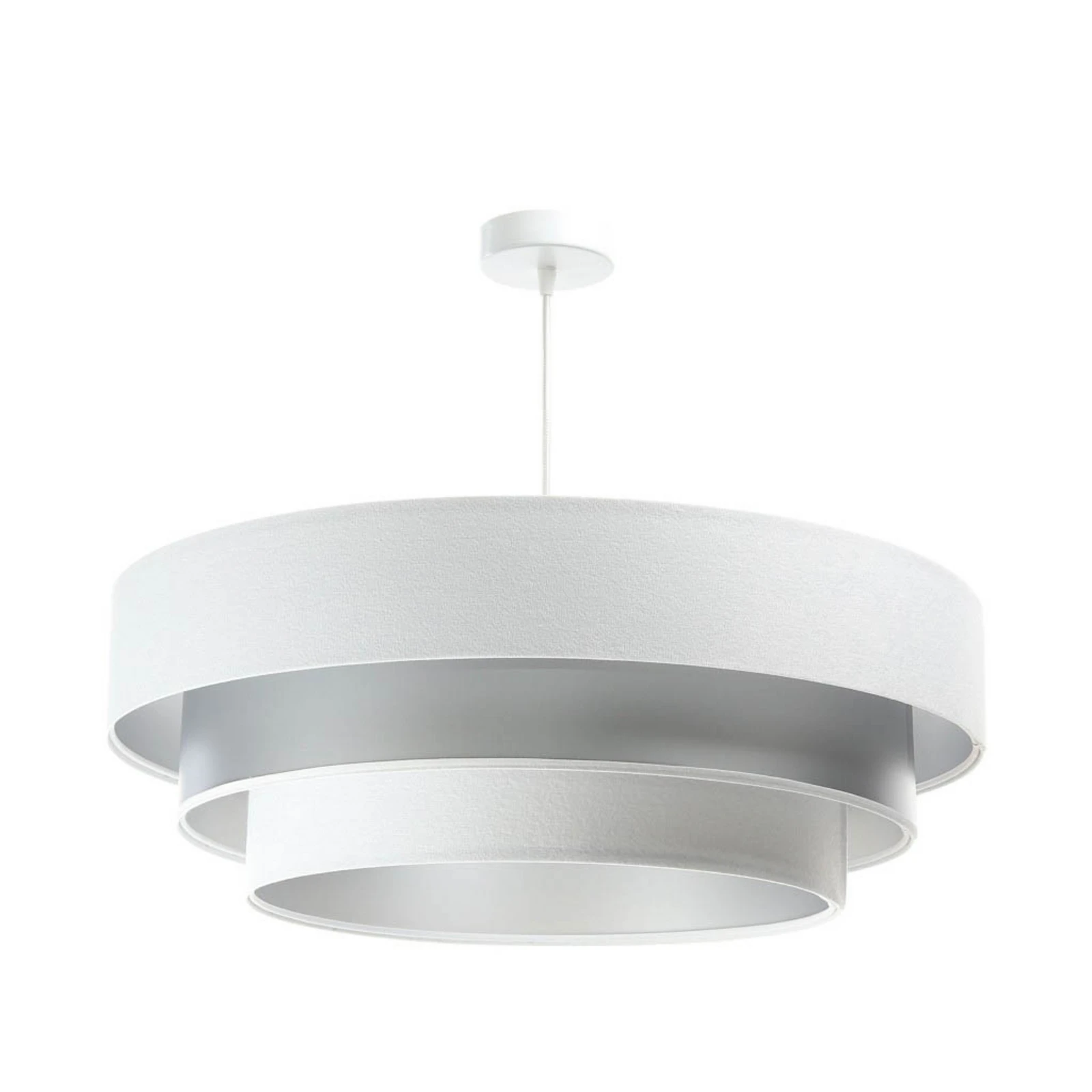 Candeeiro suspenso Triniti, branco/prata, Ø 60 cm, têxtil