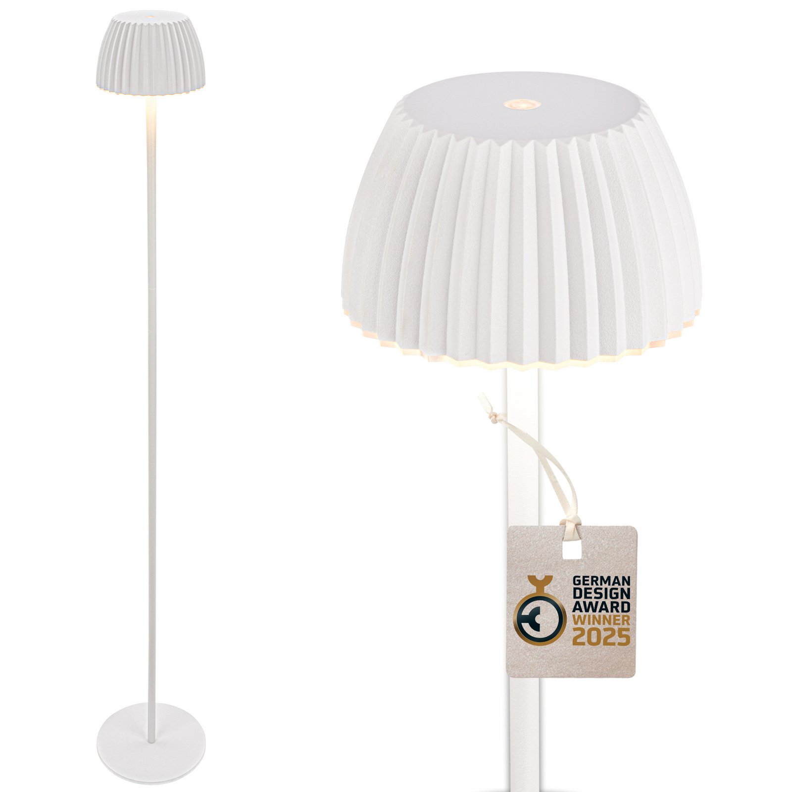 Ladattava LED-lattiavalaisin Brilo irrallinen Riffle, valkoinen,
