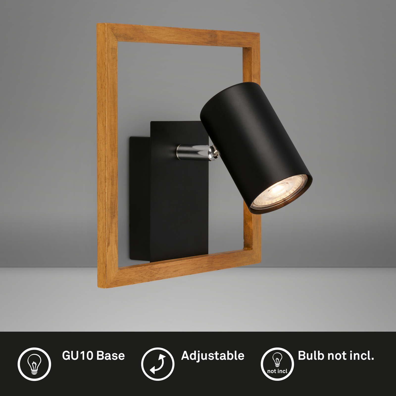 2138015 wall spotlight in black, wooden frame