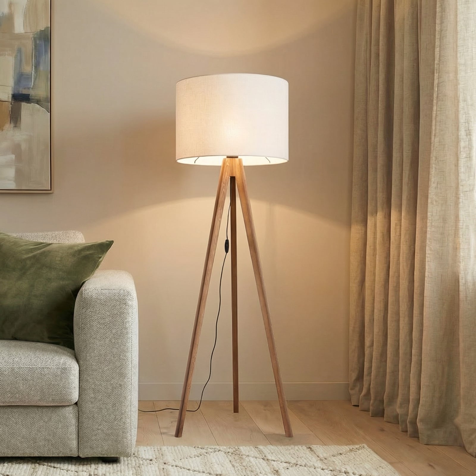 Grand floor lamp, cream/walnut, height 145 cm, E27
