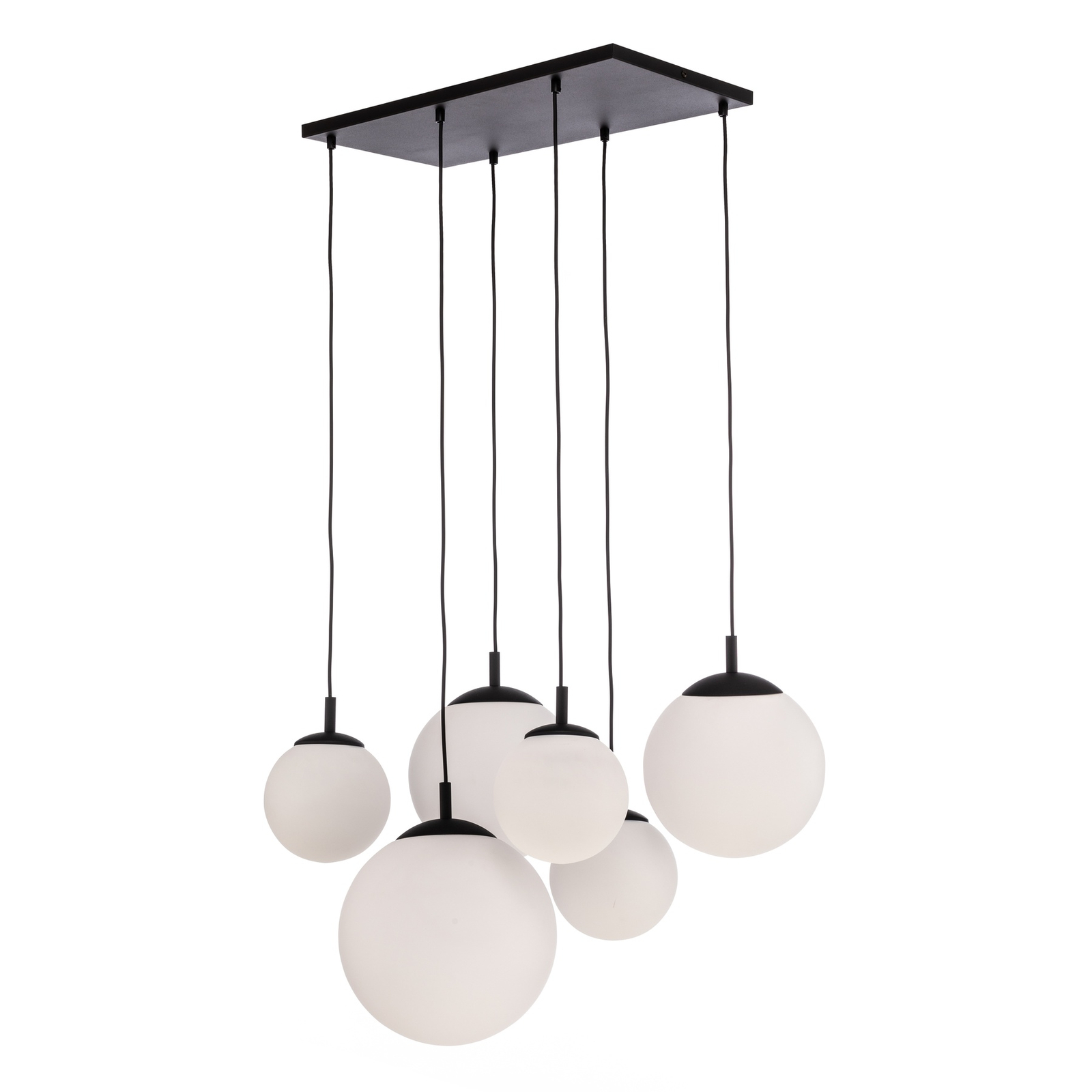 Hanglamp Esme, opaalglas, 6-lamps, rechthoekig