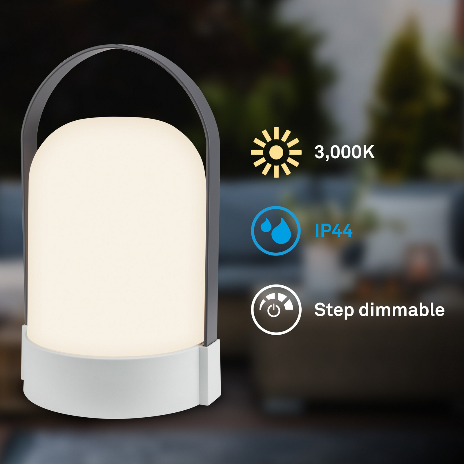 LED-Akku-Tischlampe ASA BIG, hellgrau/anthrazit, 24 cm, IP44