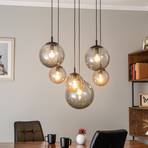 Esme hanging light, glass, graphite-transparent, 6-bulb, rectangular