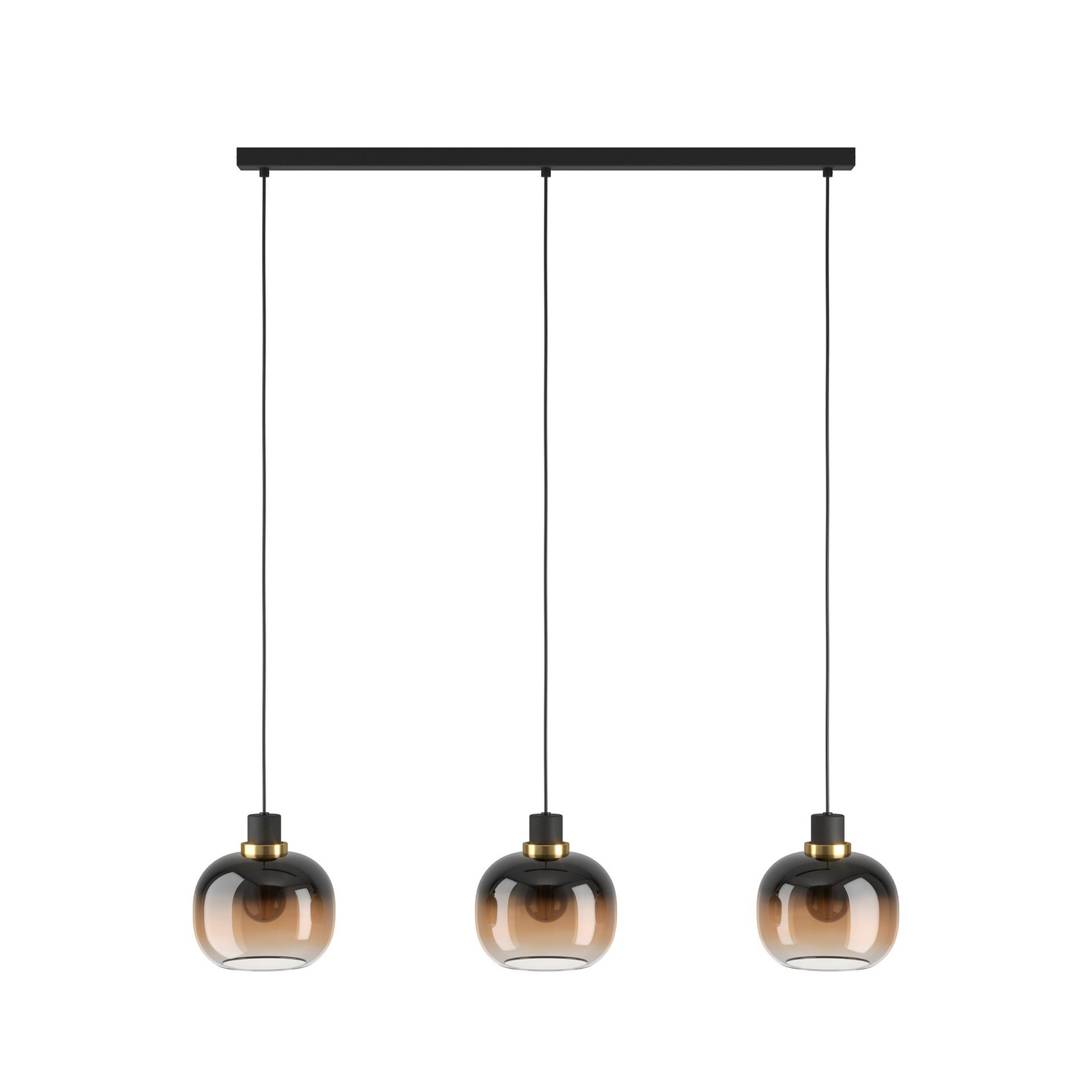 Oilella hanging light, black-brown, length 95 cm, glass, 3-bulb.